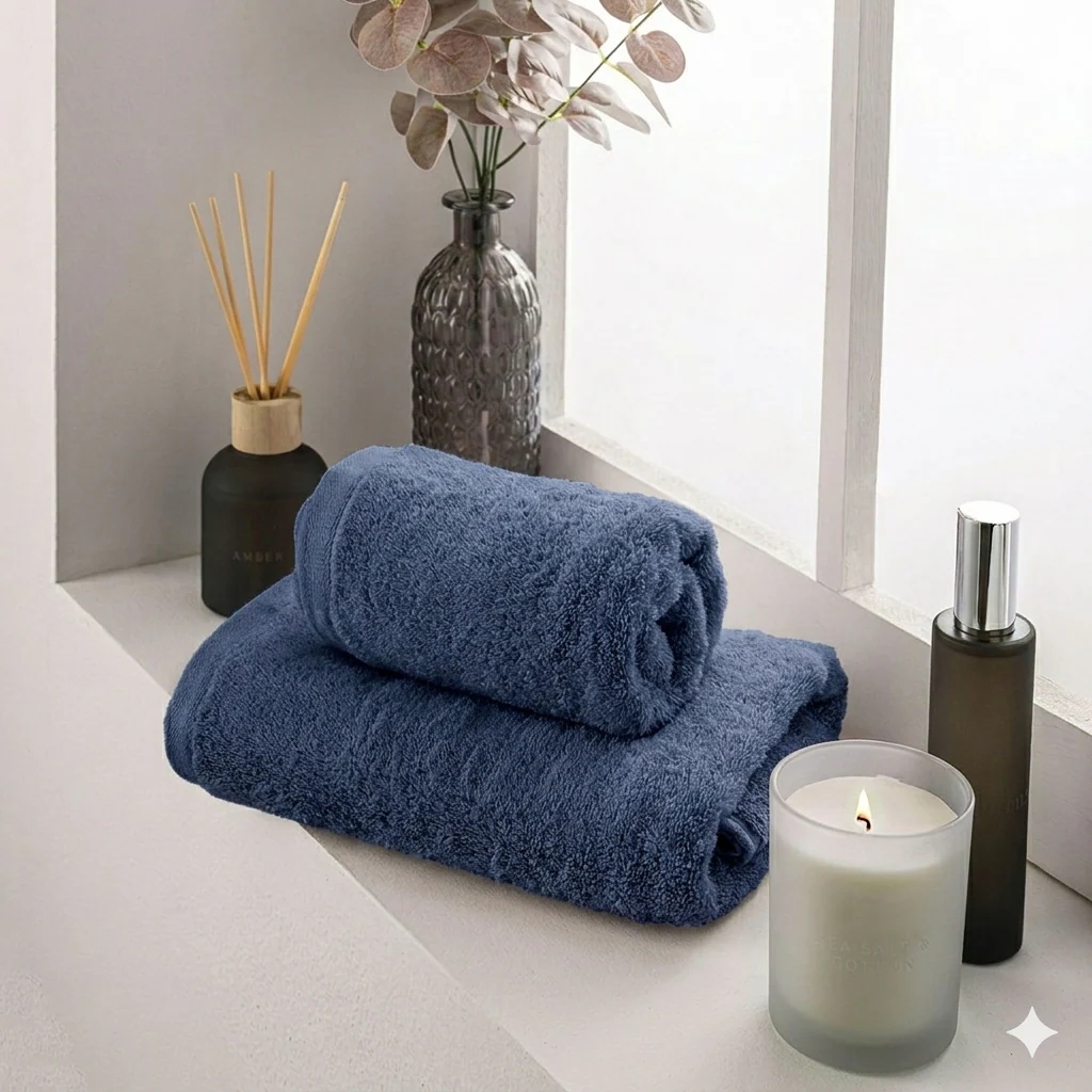 Set 2 Asciugamani in Spugna di Cotone Atelier Fragrance Standard Tinta Unita Blue - Image 2