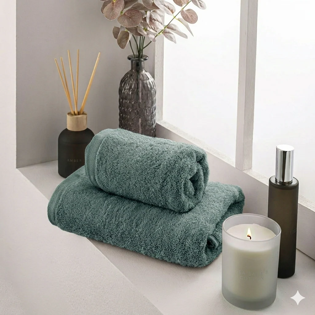 Asciugamano in Spugna di Cotone Atelier Fragrance 70x140 cm Tinta Unita Dark Green - Image 2