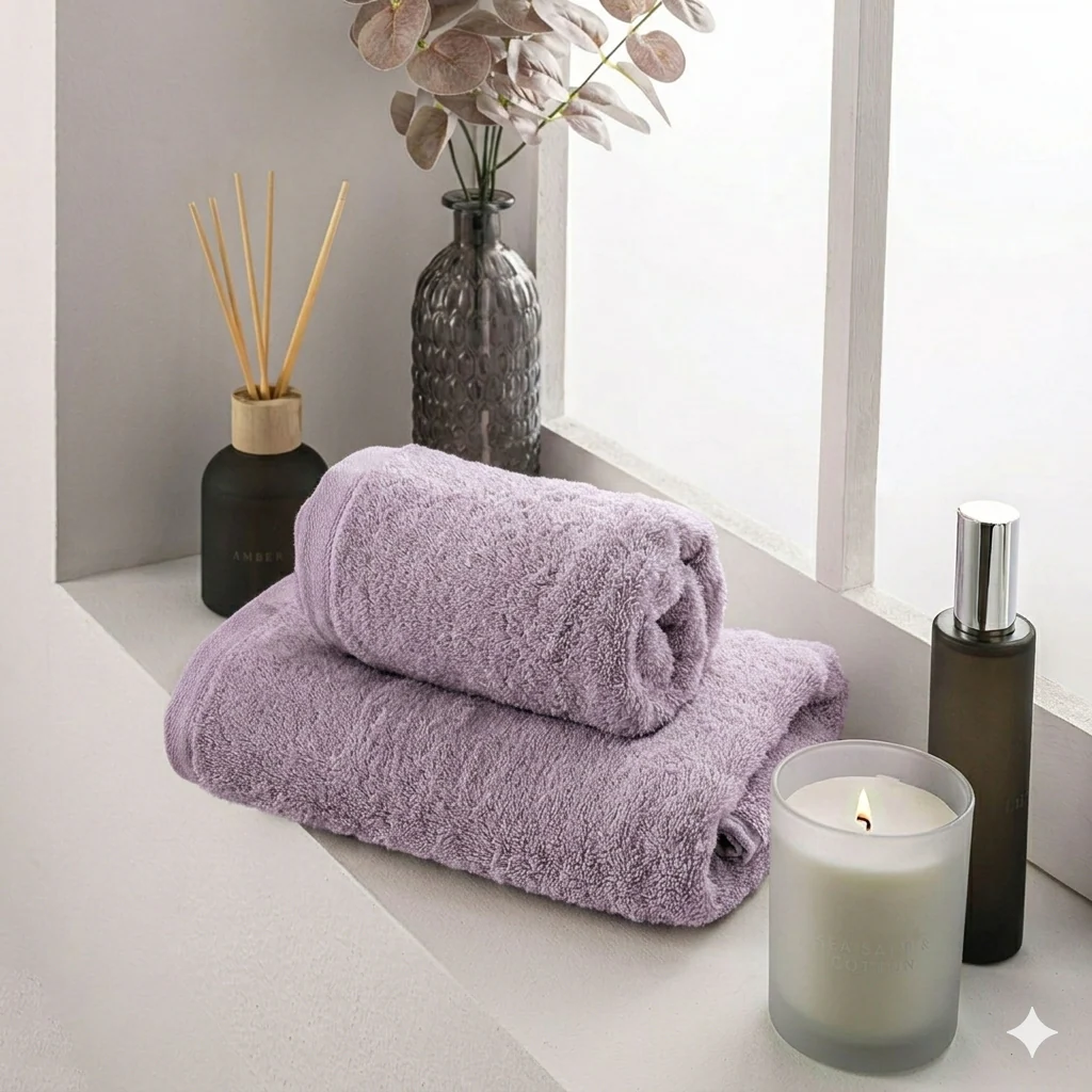 Asciugamano in Spugna di Cotone Atelier Fragrance 70x140 cm Tinta Unita Lilac - Image 2