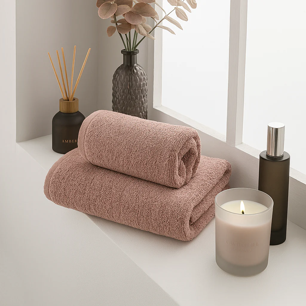 Asciugamano in Spugna di Cotone Atelier Fragrance 70x140 cm Tinta Unita Powder Pink - Image 2