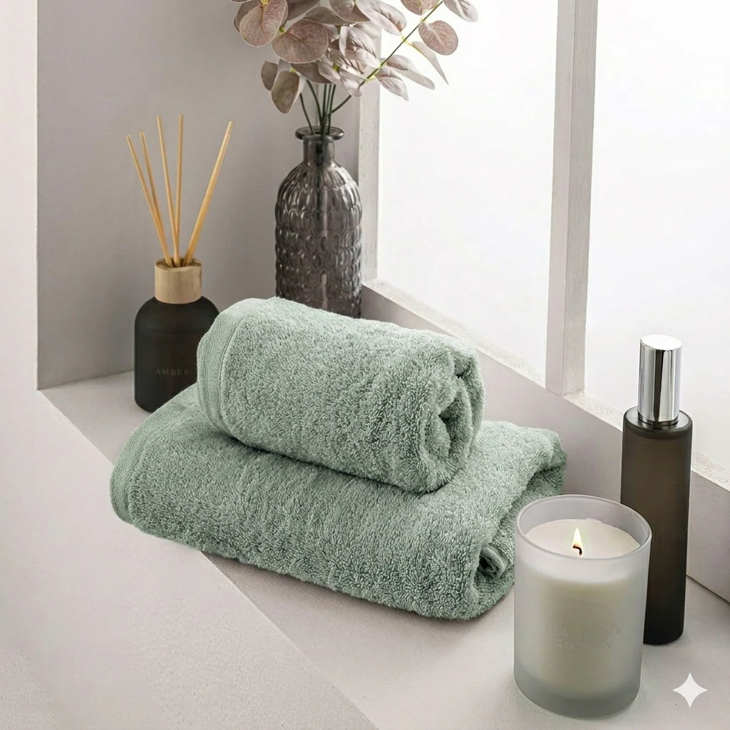 Asciugamano in Spugna di Cotone Atelier Fragrance 70x140 cm Tinta Unita Sage Green - Image 2
