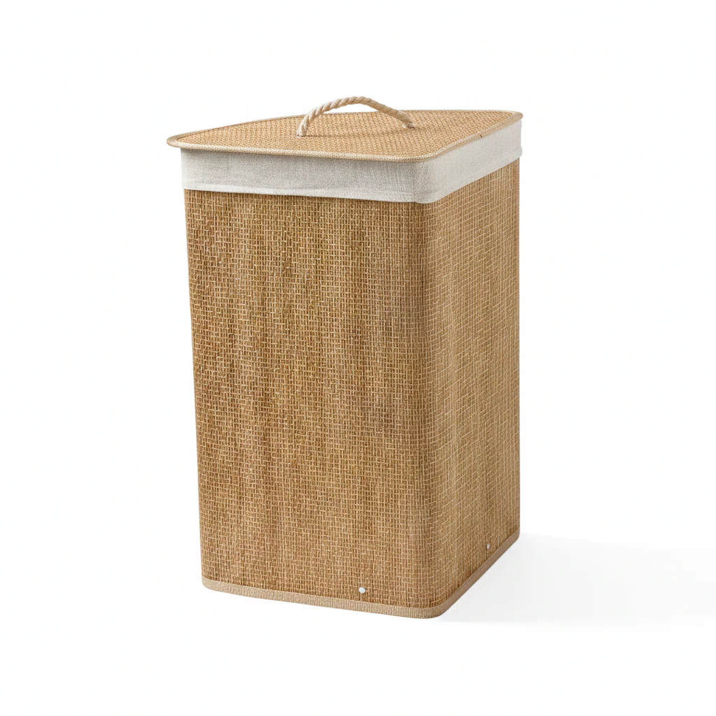 Cesto Lavanderia Angolo in Bamboo in Display Soft cm 35x60 Tinta Unita Cream