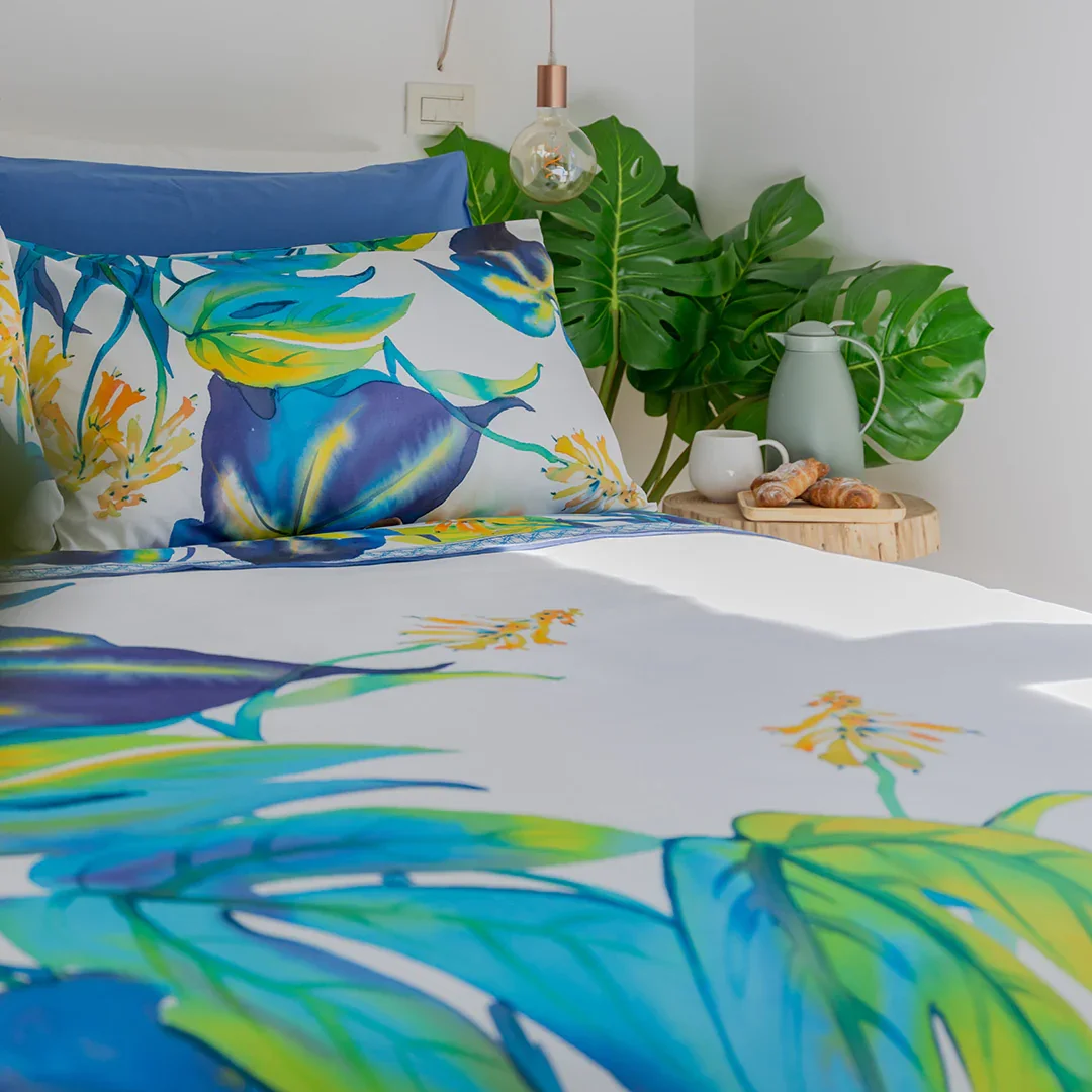 Completo Letto Copriletto Matrimoniale in Cotone con Stampa Digitale - Fantasia Dominica Blu - Image 6