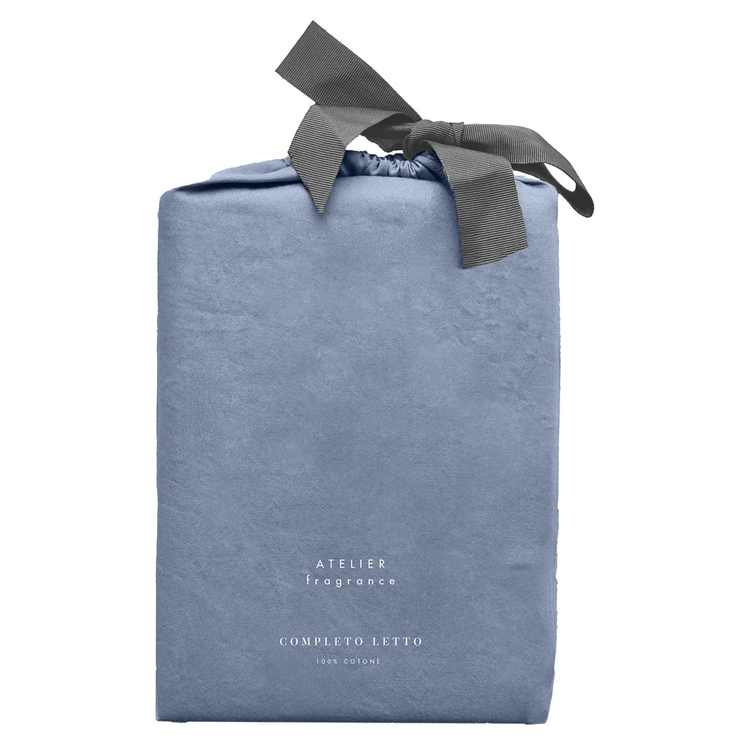Completo Letto Matrimoniale in Cotone Atelier Fragrance Tinta Unita Blue - Image 4