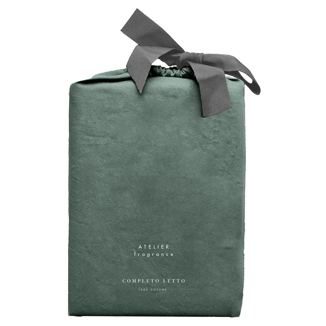 Completo Letto Matrimoniale in Cotone Atelier Fragrance Tinta Unita Dark Green - Image 4