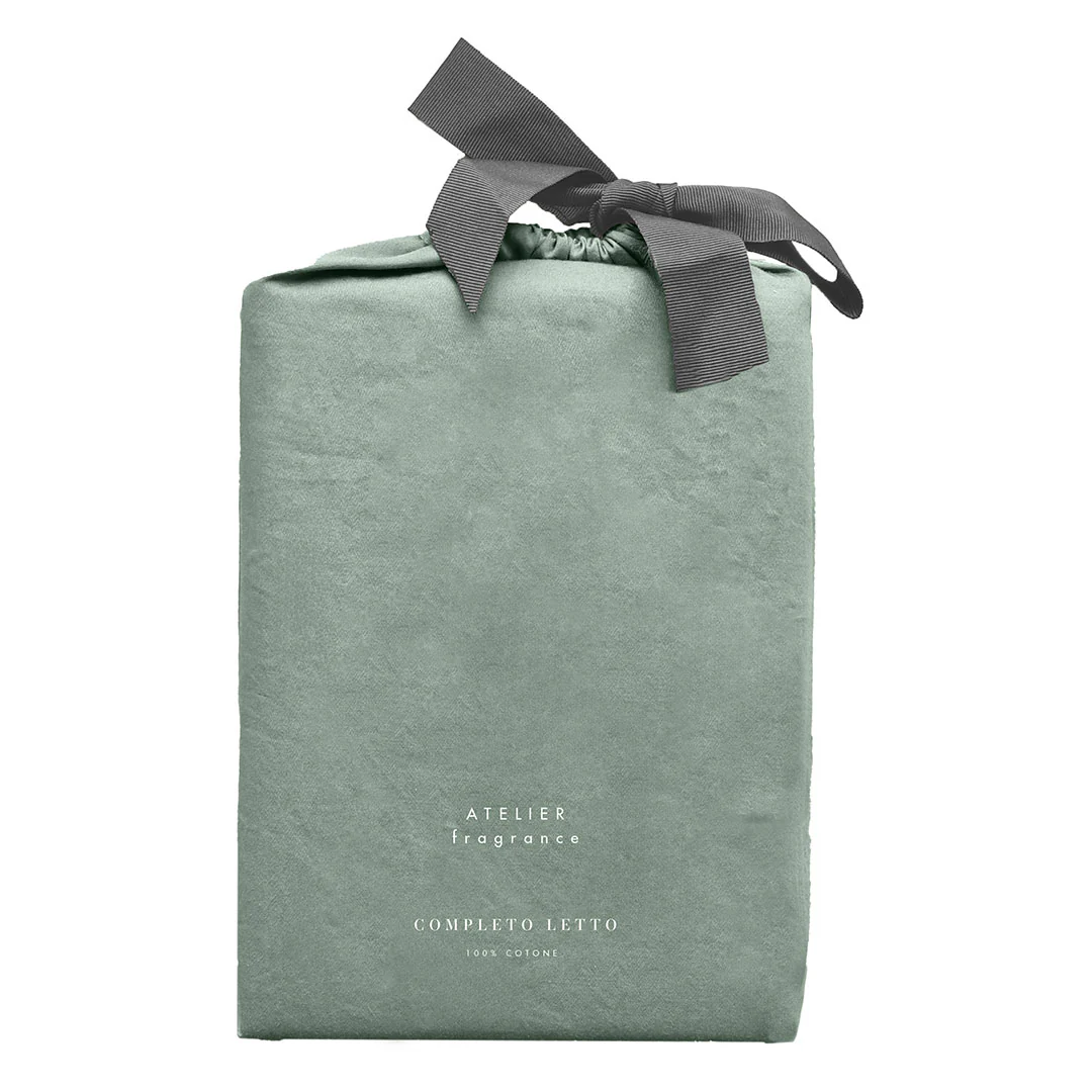 Completo Letto Matrimoniale in Cotone Atelier Fragrance Tinta Unita Sage Green - Image 4