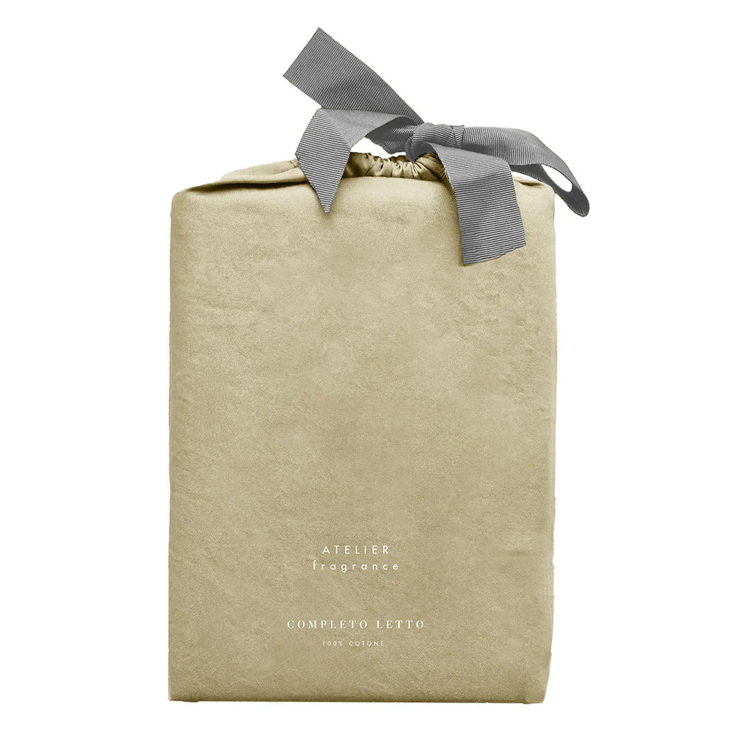 Completo Letto Matrimoniale in Cotone Atelier Fragrance Tinta Unita Sand - Image 4