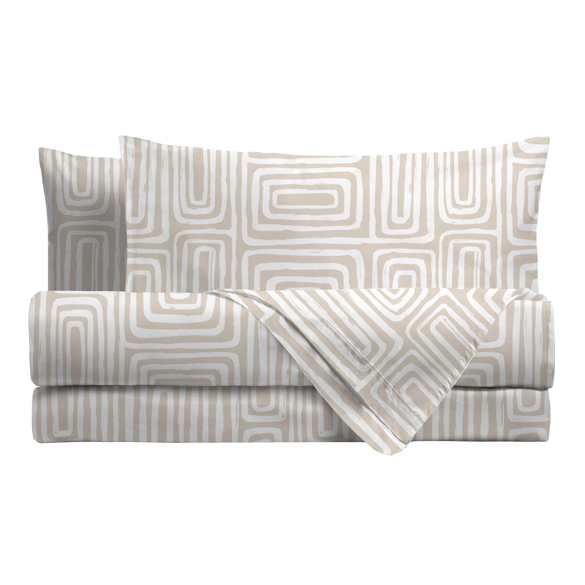 Completo Letto Matrimoniale in Cotone con Stampa Danjel Beige - Image 2