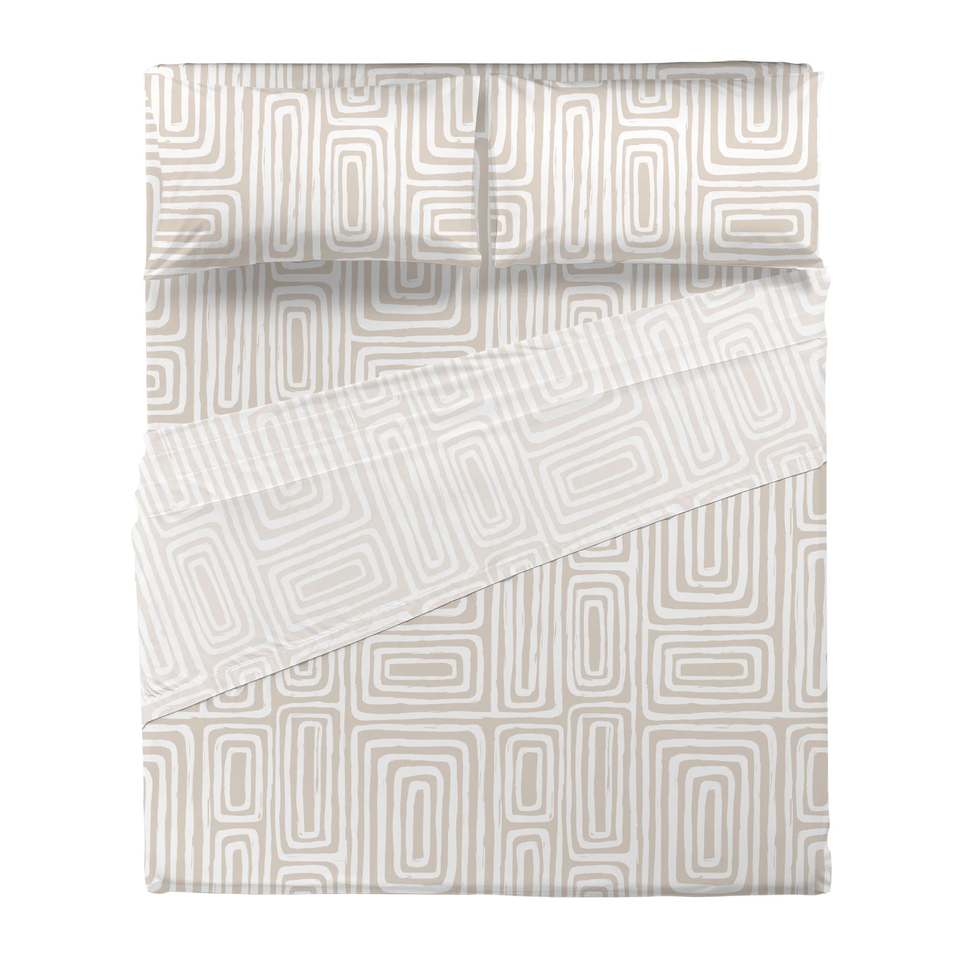 Completo Letto Matrimoniale in Cotone con Stampa Danjel Beige - Image 3