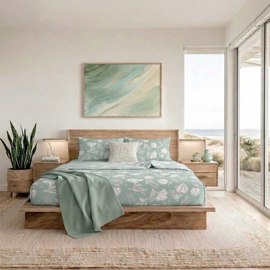 Completo Letto Matrimoniale in Cotone con Stampa - Fantasia Blossom Aqua