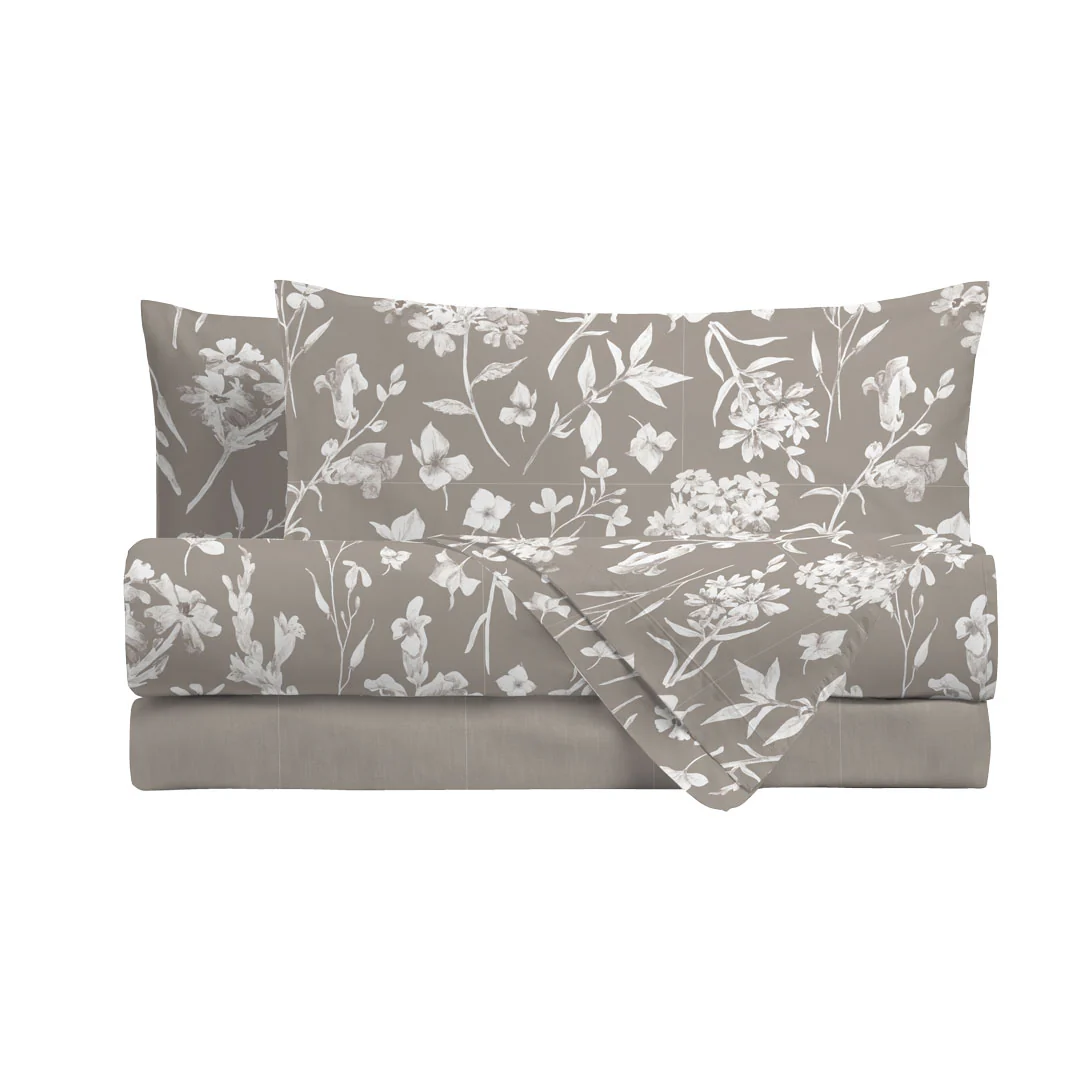 Completo Letto Singolo in Cotone con Stampa - Fantasia Fedora Taupe - Image 2