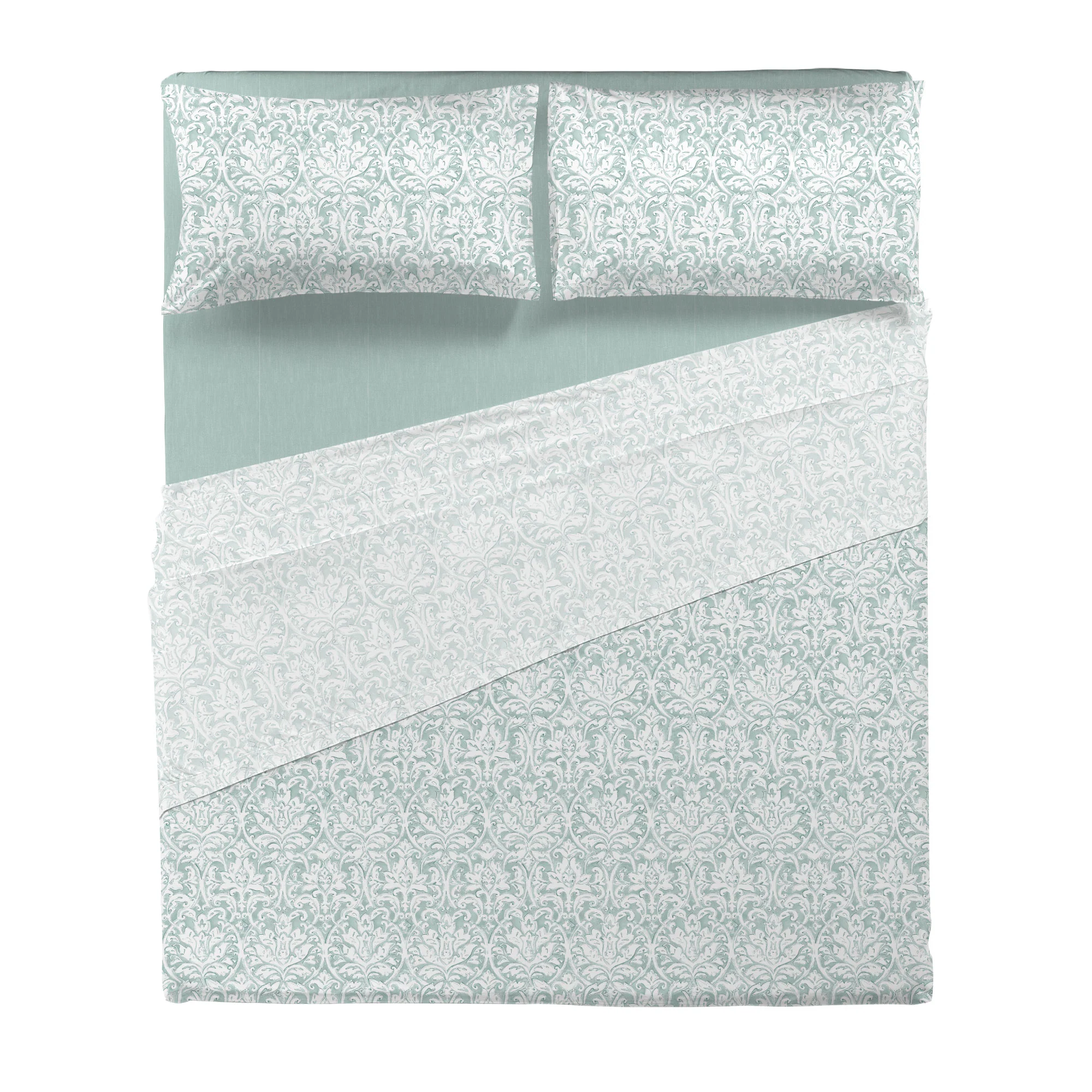 Completo Letto Matrimoniale in Cotone con Stampa - Fantasia Filomena Aqua - Image 3