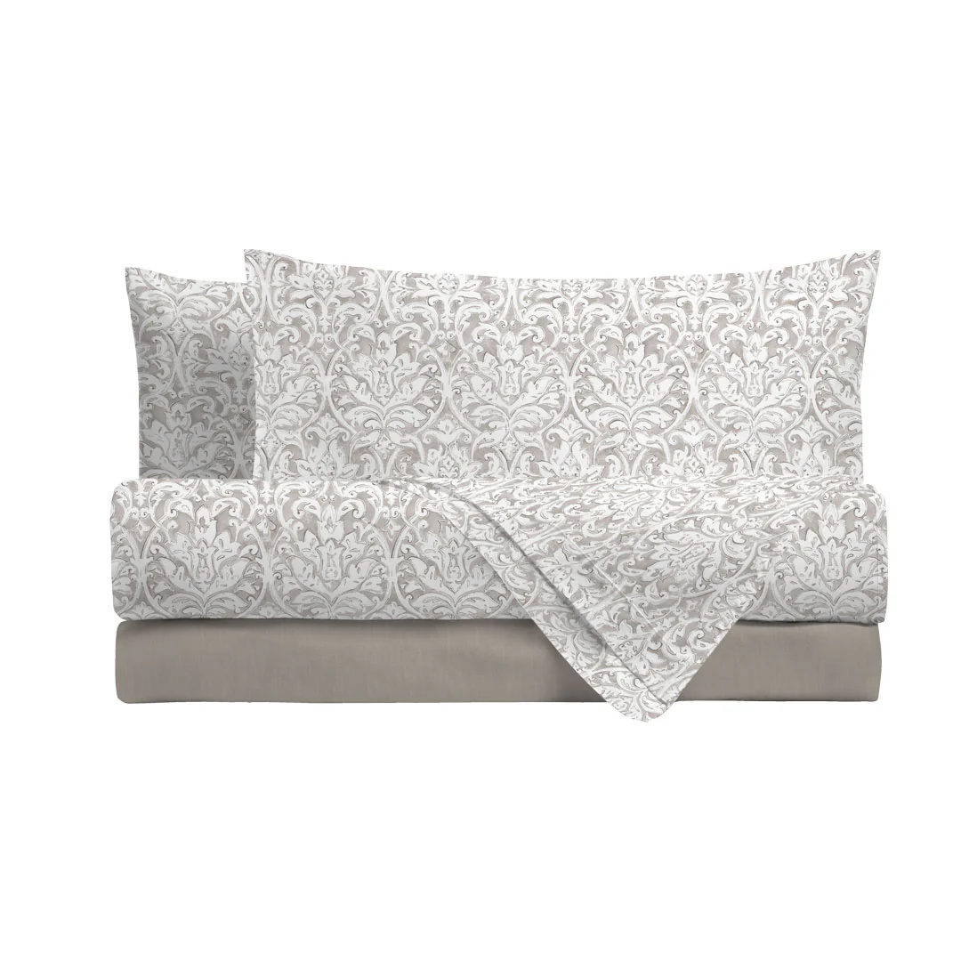 Completo Letto Matrimoniale in Cotone con Stampa - Fantasia Filomena Taupe - Image 2