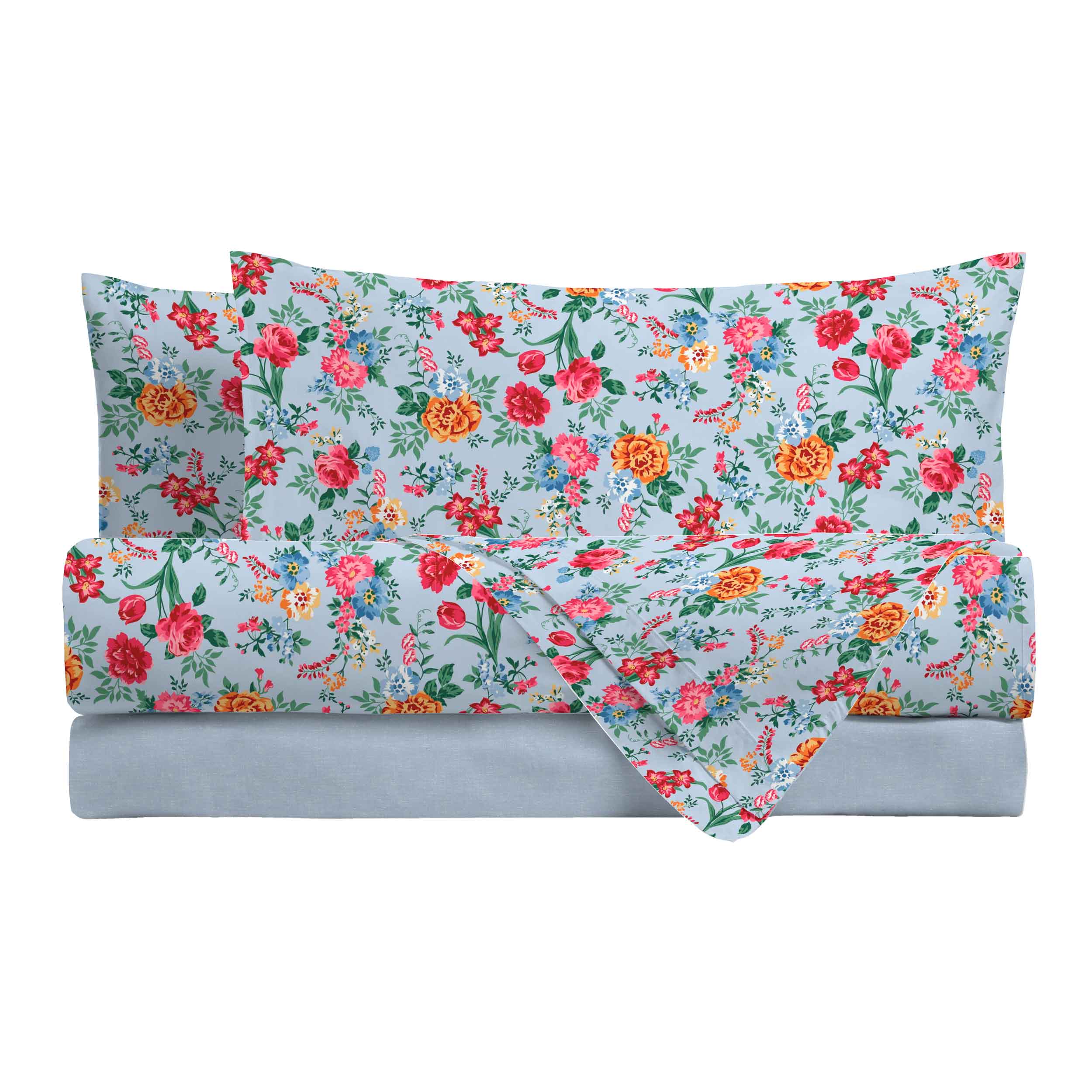 Completo Letto Matrimoniale in Cotone con Stampa - Fantasia Secret Garden Debby Light Blue - Image 2