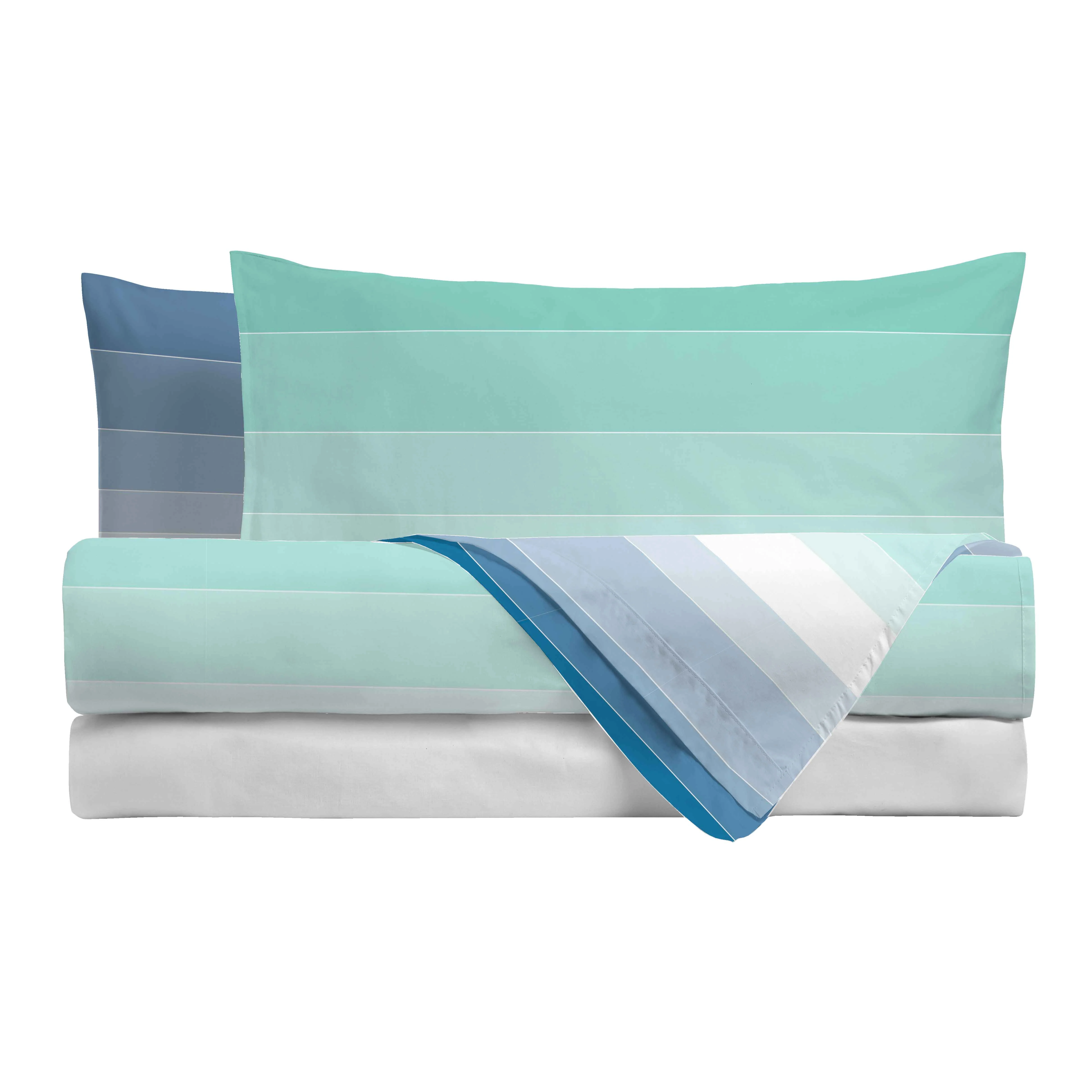 Completo Letto Matrimoniale in Cotone con Stampa - Fantasia Shades Blue Marine - Image 2