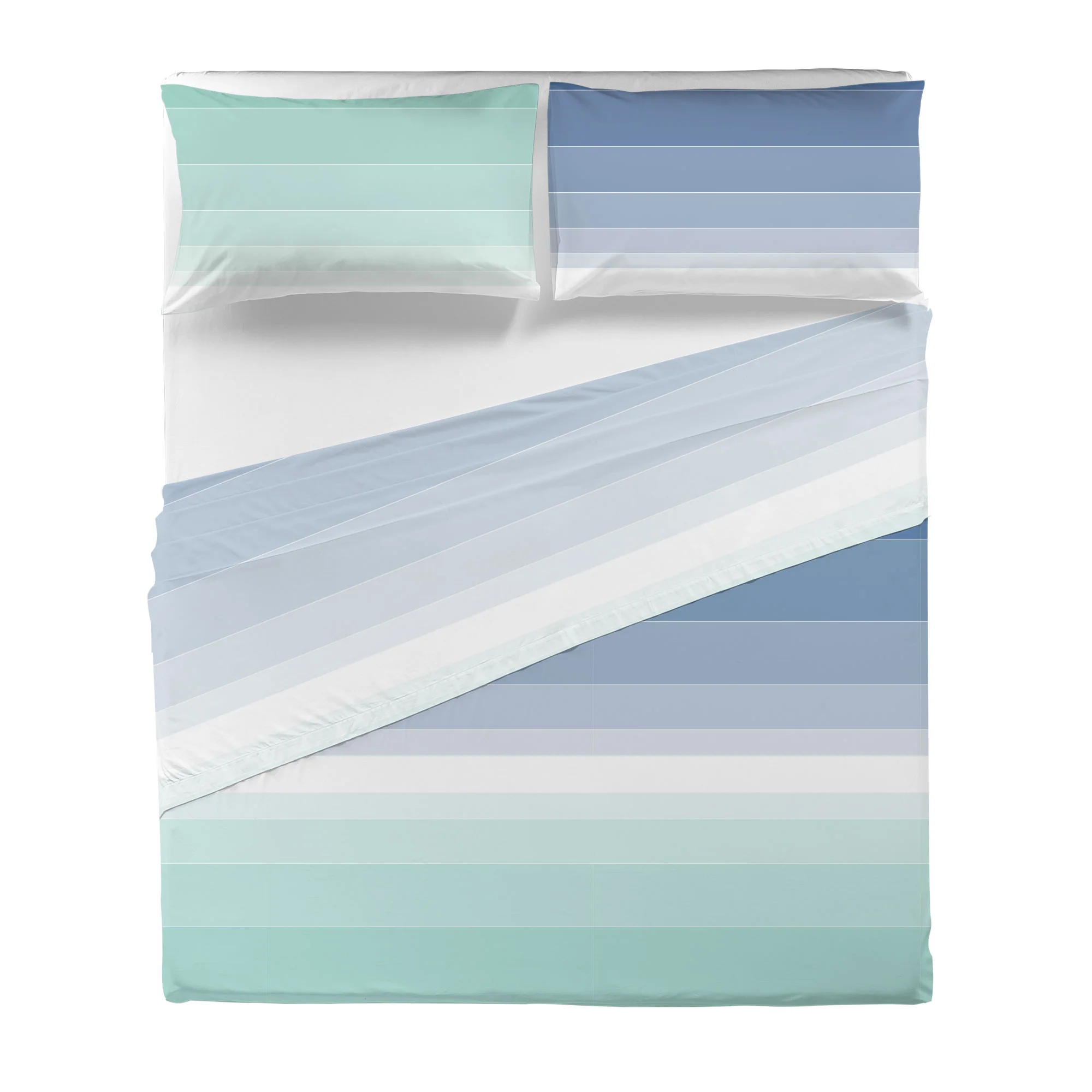 Completo Letto Matrimoniale in Cotone con Stampa - Fantasia Shades Blue Marine - Image 3