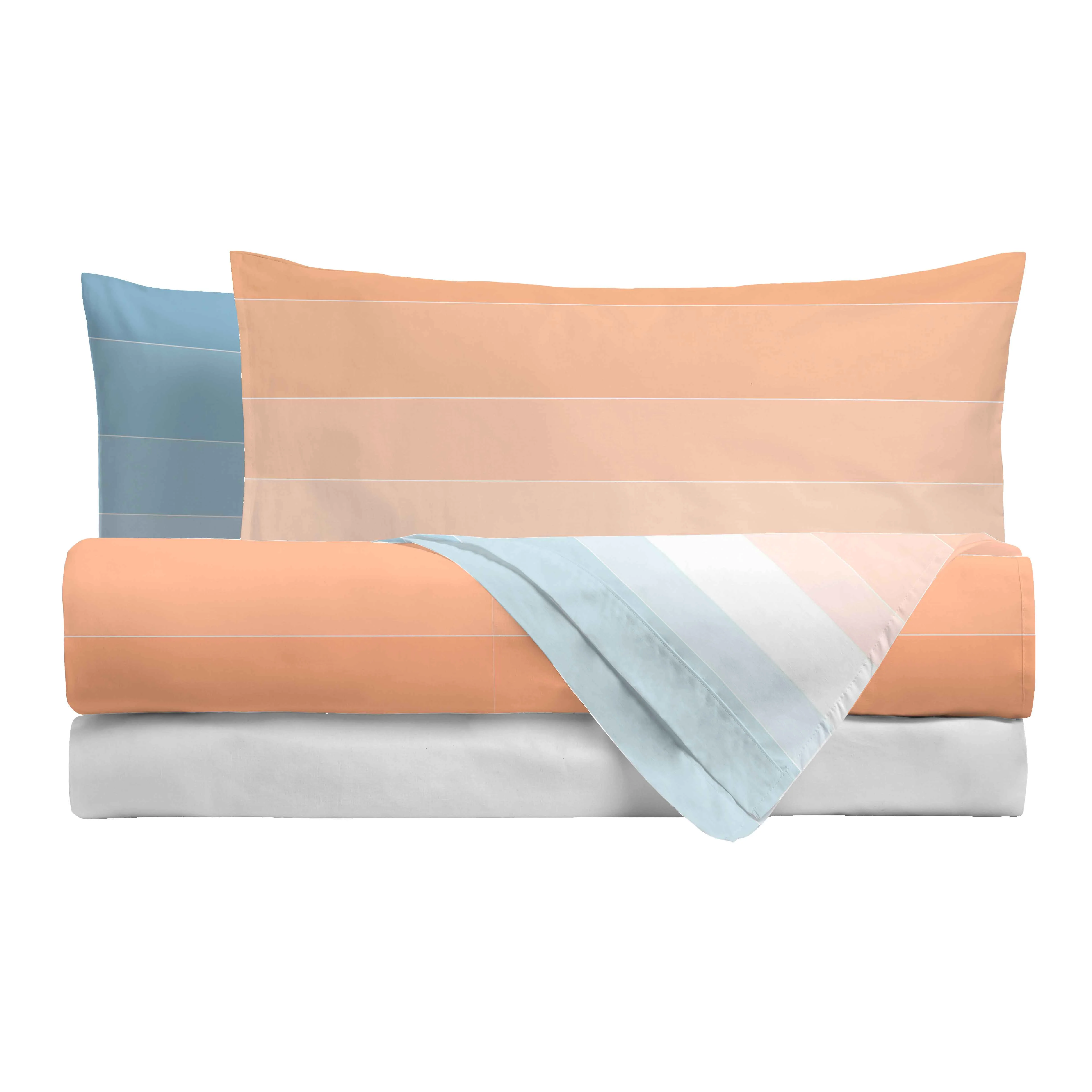 Completo Letto Matrimoniale in Cotone con Stampa - Fantasia Shades Light Blue Peach - Image 2