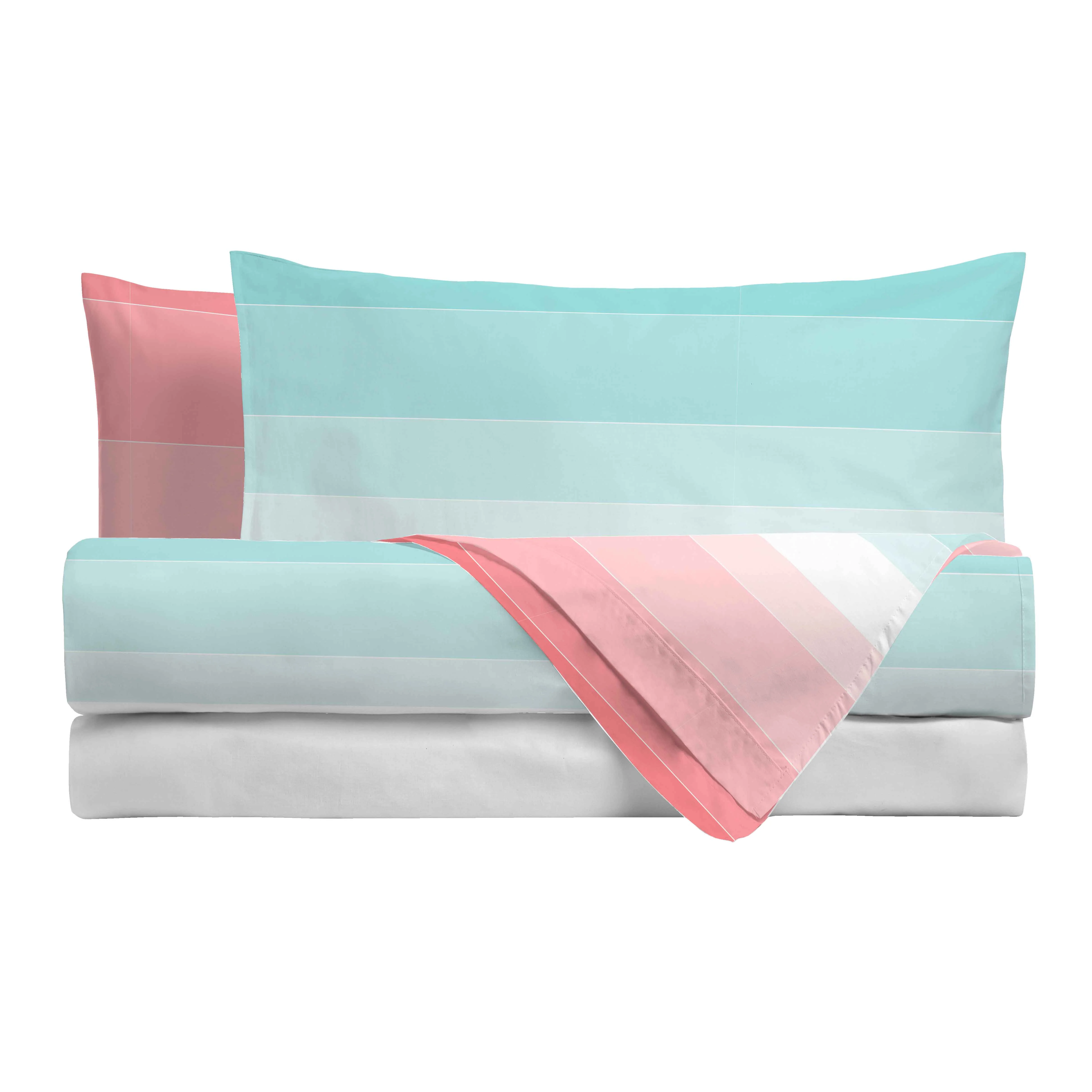 Completo Letto Matrimoniale in Cotone con Stampa - Fantasia Shades Pink Aqua - Image 2