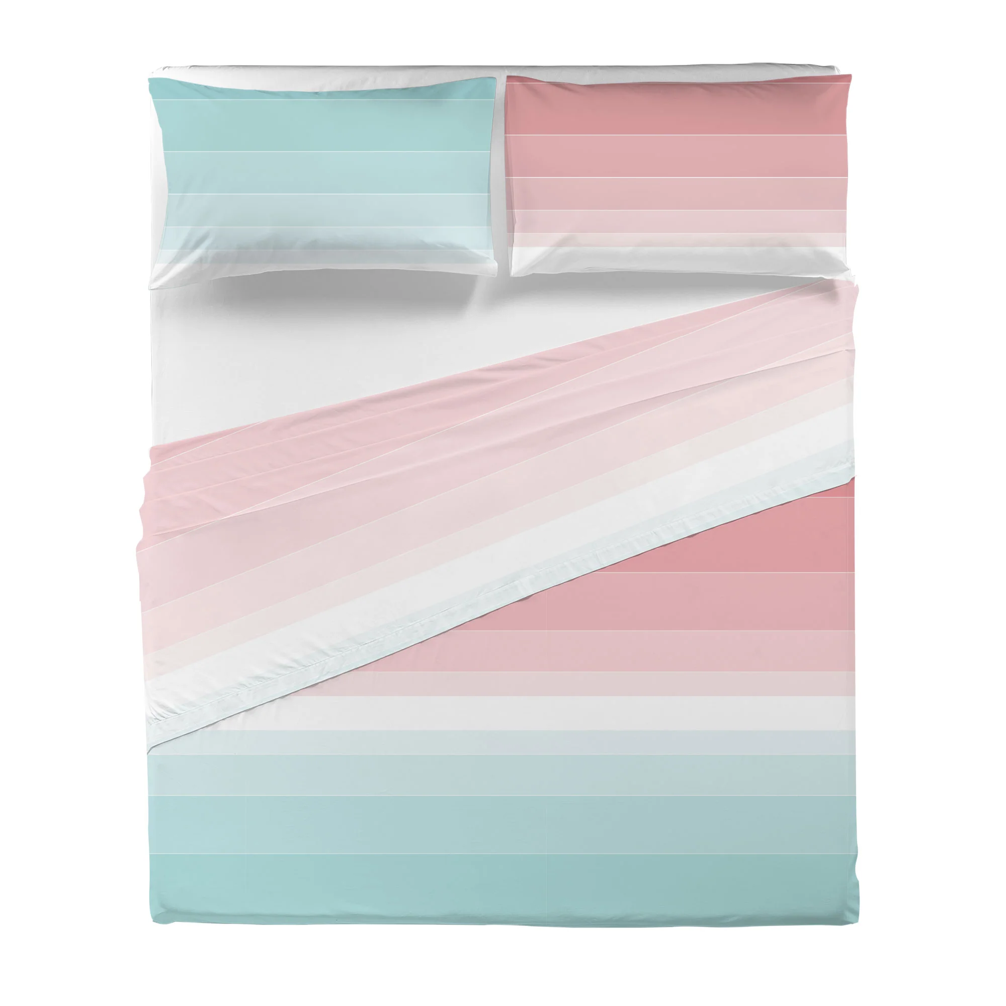Completo Letto Matrimoniale in Cotone con Stampa - Fantasia Shades Pink Aqua - Image 3
