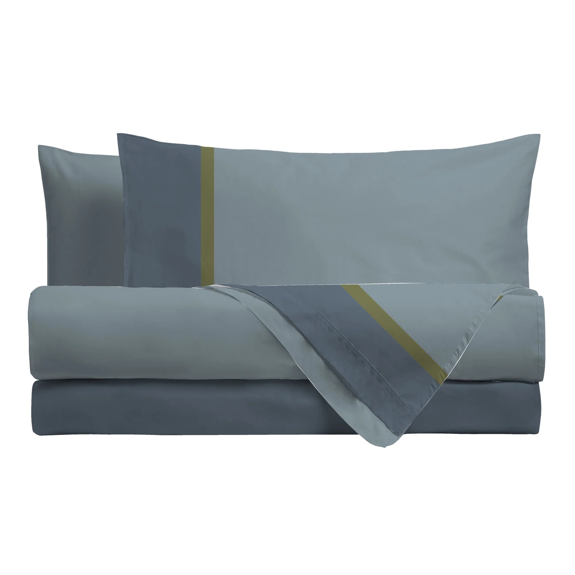 Completo Letto Matrimoniale in Cotone con Stampa - Fantasia Tricolore Absinthe Dusty Teal