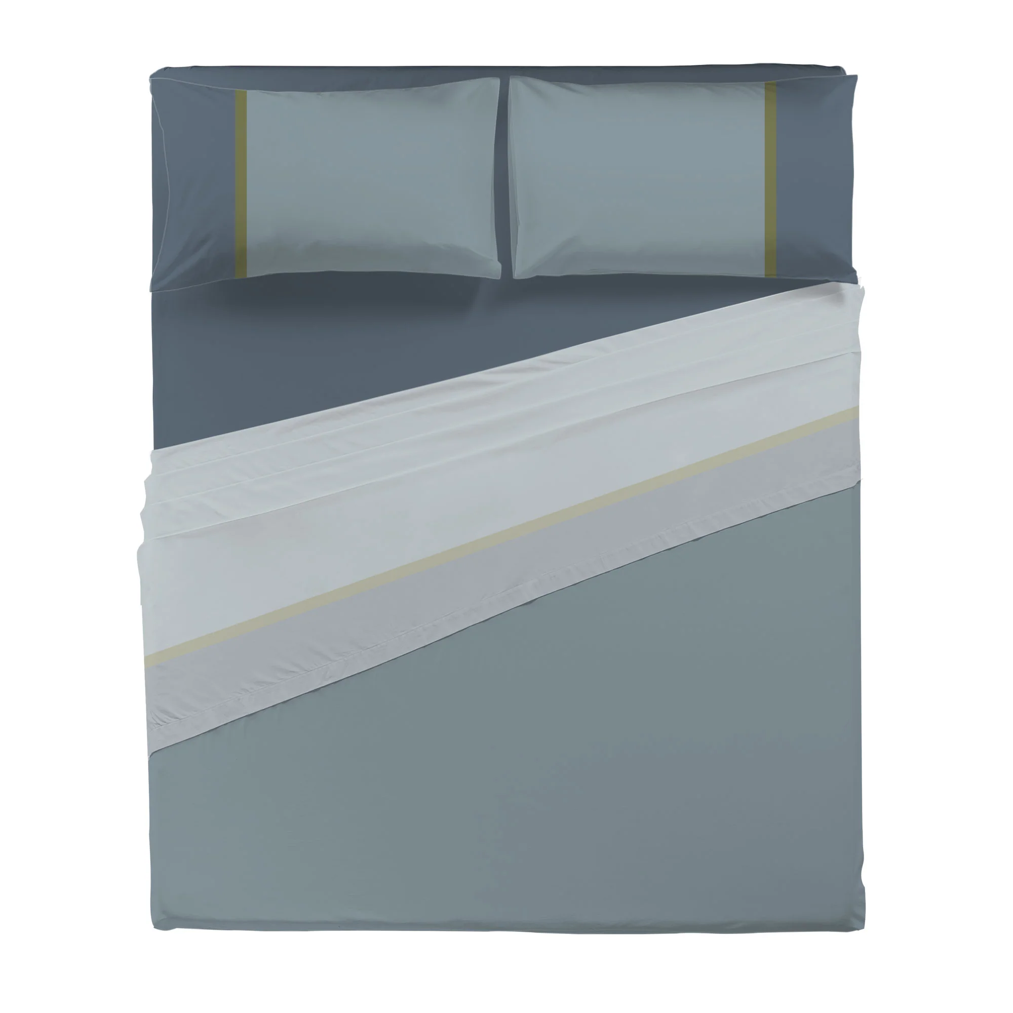 Completo Letto Matrimoniale in Cotone con Stampa - Fantasia Tricolore Absinthe Dusty Teal - Image 2