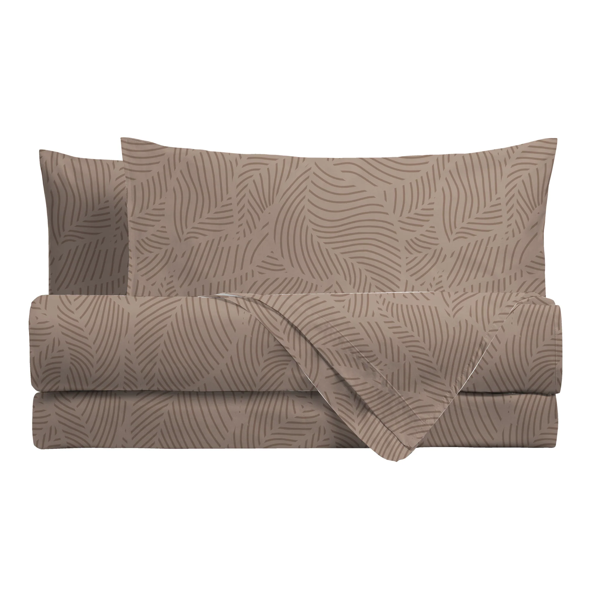 Completo Letto Matrimoniale in Cotone con Stampa Gylfe Beige - Image 2
