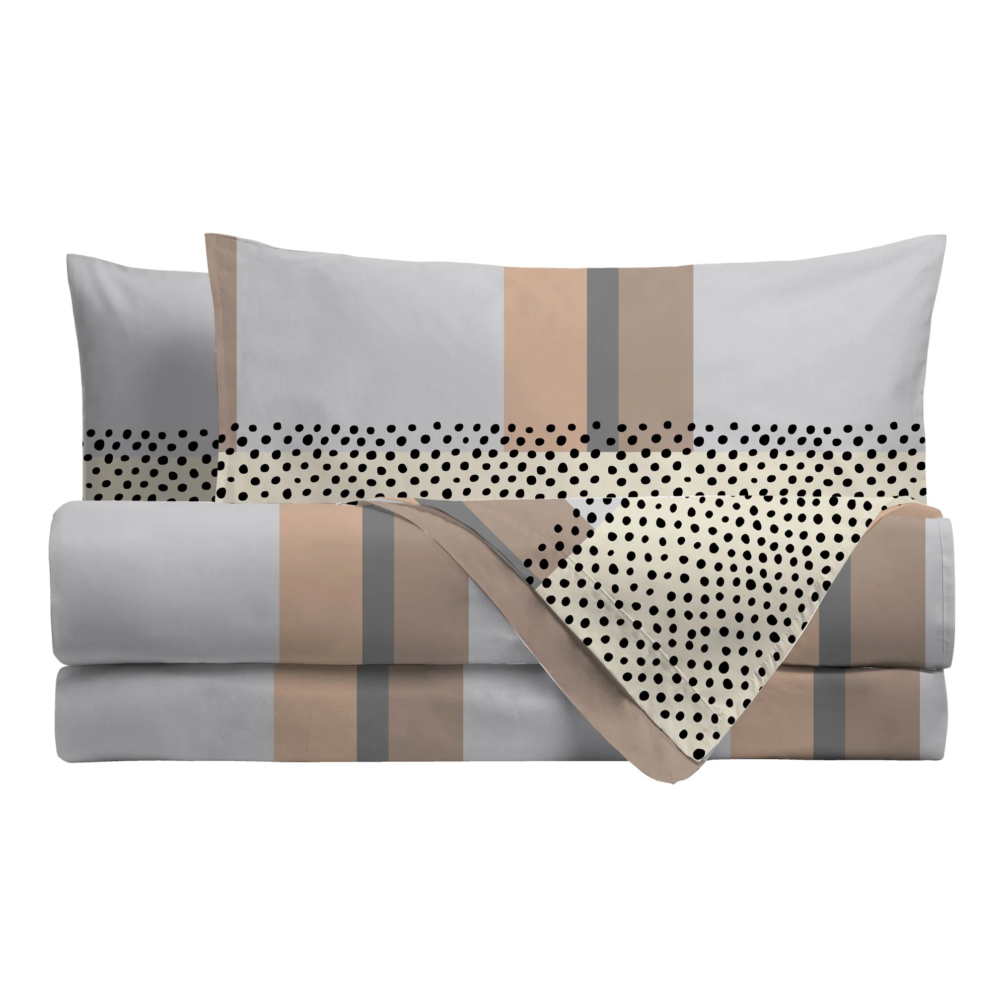 Completo Letto Matrimoniale in Cotone con Stampa Kiljan Beige - Image 2