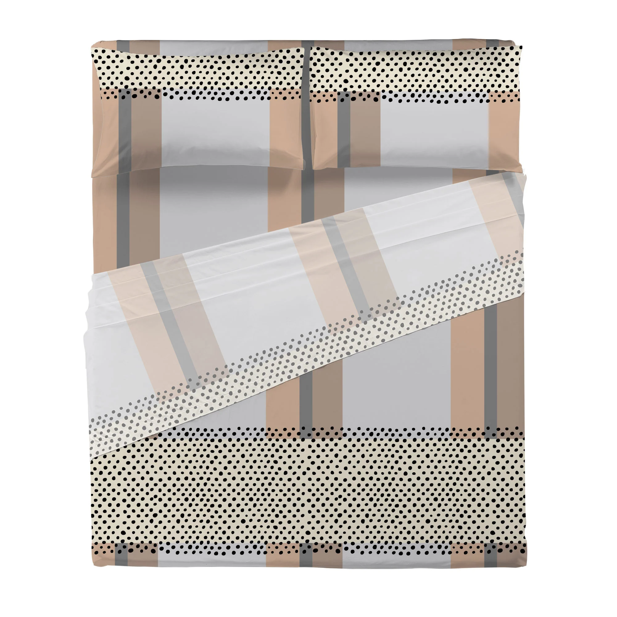 Completo Letto Matrimoniale in Cotone con Stampa Kiljan Beige - Image 3
