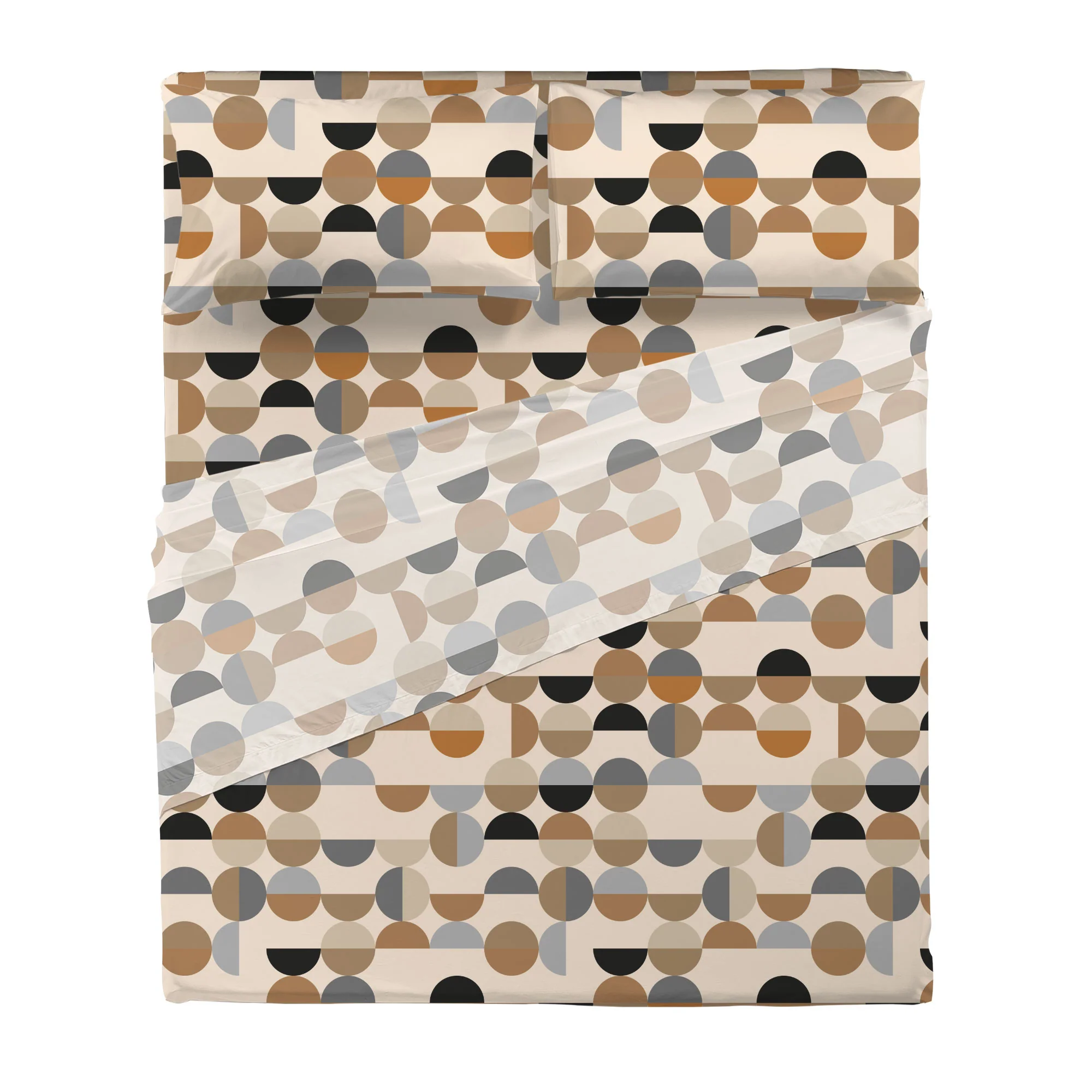 Completo Letto Matrimoniale in Cotone con Stampa Sjul Beige - Image 3