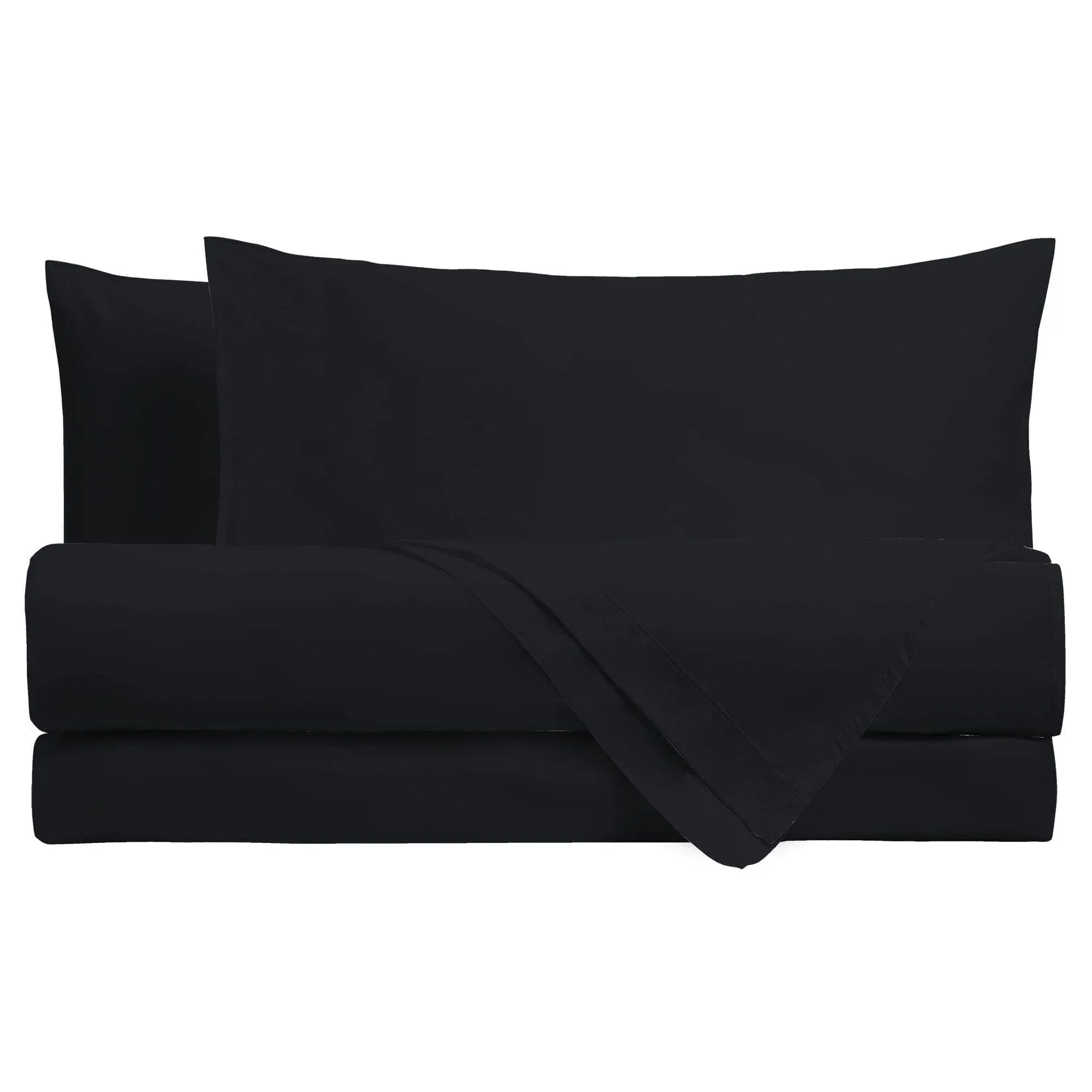 Completo Letto Matrimoniale in Cotone - Tinta Unita Black