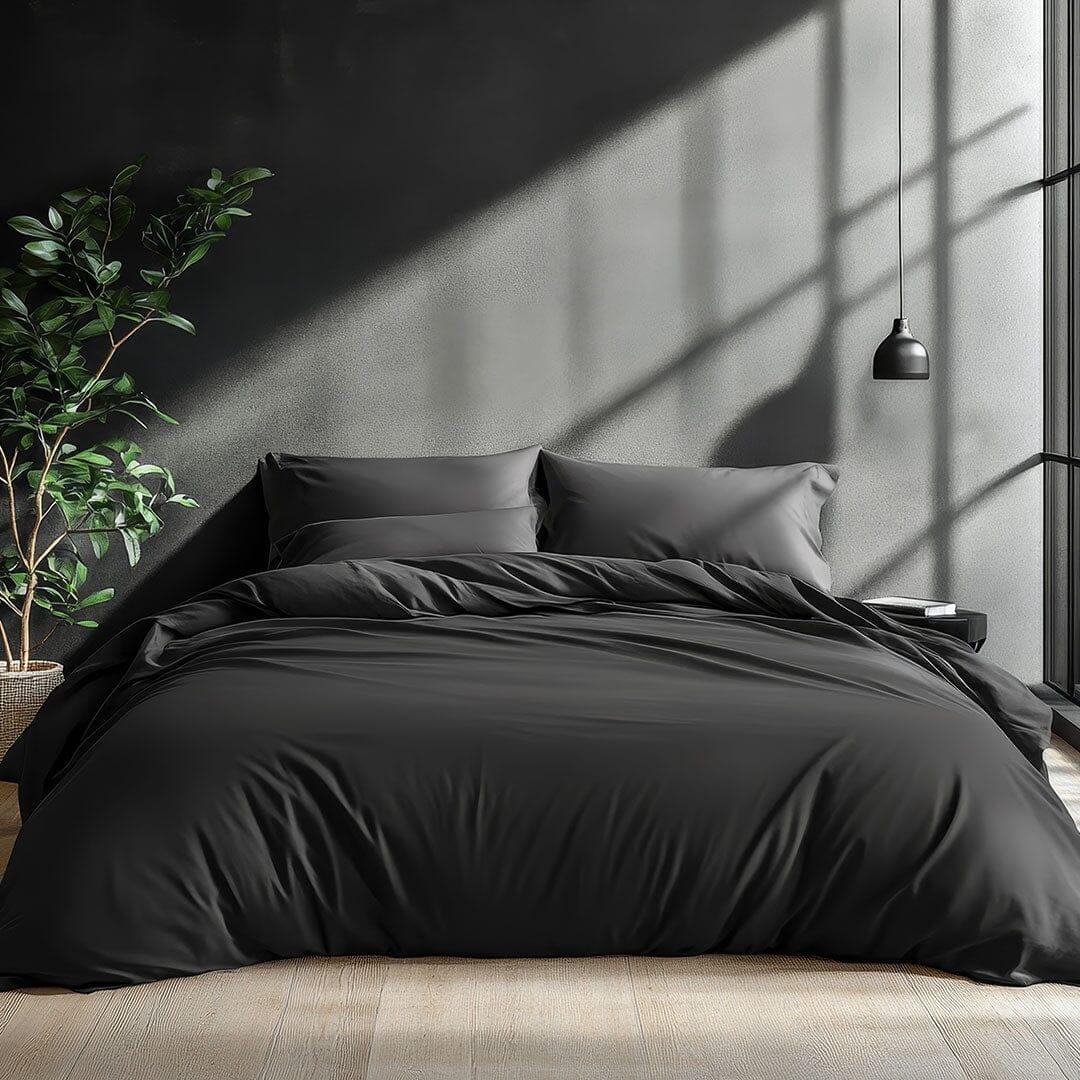 Completo Letto Matrimoniale in Cotone - Tinta Unita Black - Image 3