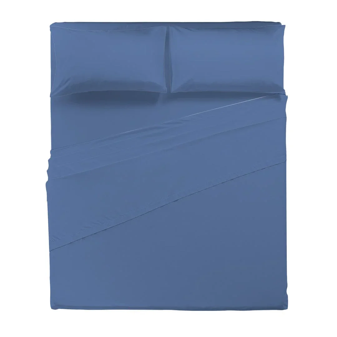 Completo Letto Matrimoniale in Cotone - Tinta Unita Blu Royal - Image 2