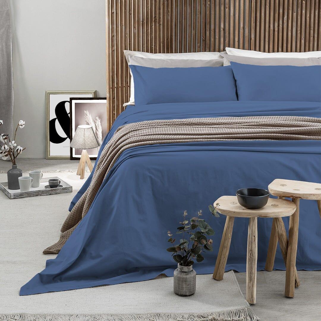 Completo Letto Matrimoniale in Cotone - Tinta Unita Blu Royal - Image 3