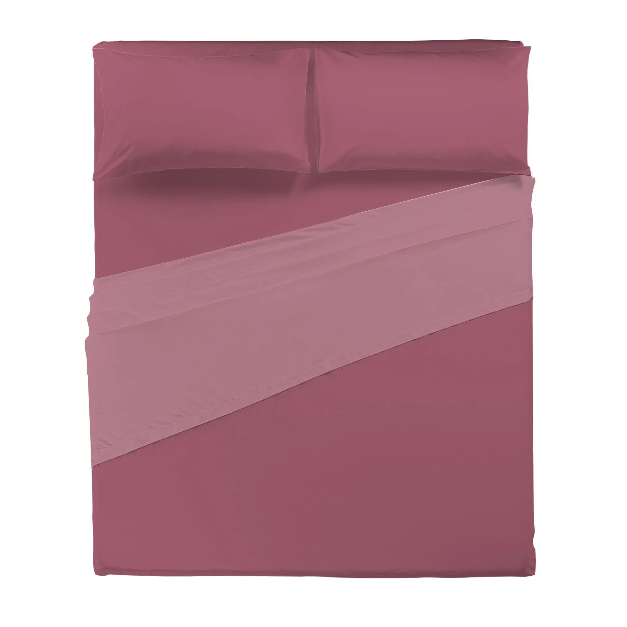 Completo Letto Matrimoniale in Cotone - Tinta Unita Burgundy - Image 2