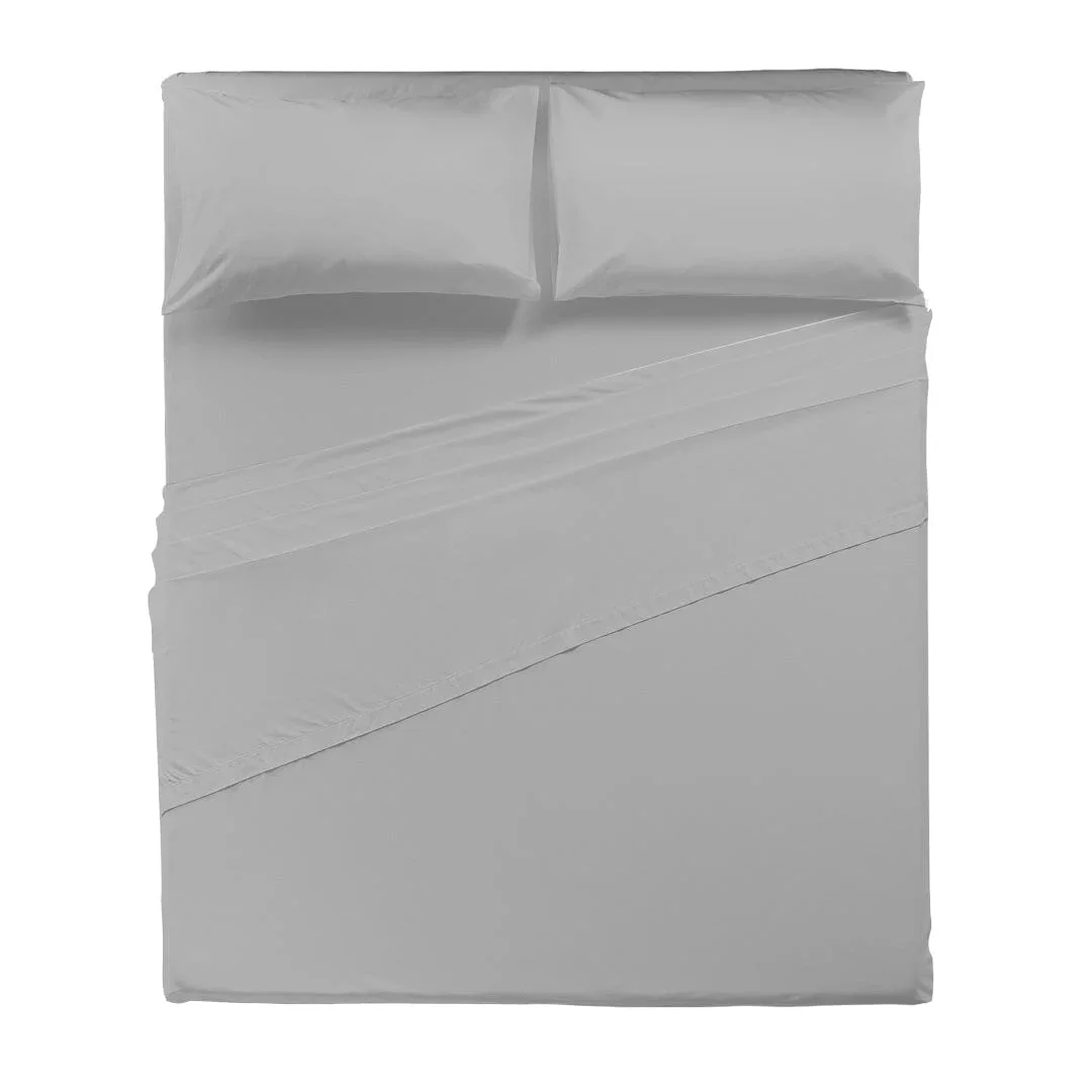 Completo Letto Matrimoniale in Cotone - Tinta Unita Grigio Chiaro - Image 2