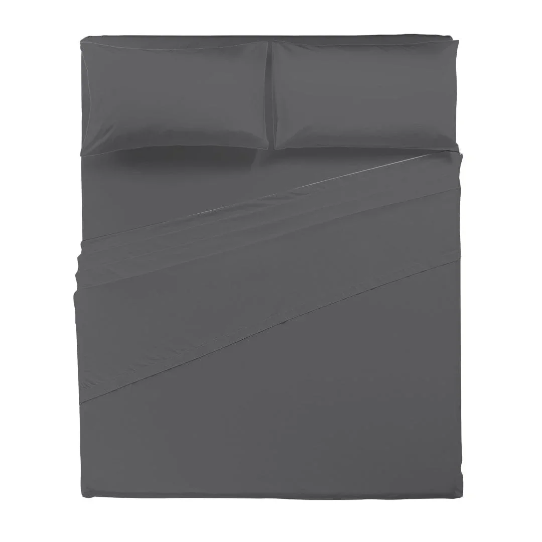 Completo Letto Matrimoniale in Cotone - Tinta Unita Grigio Scuro - Image 2