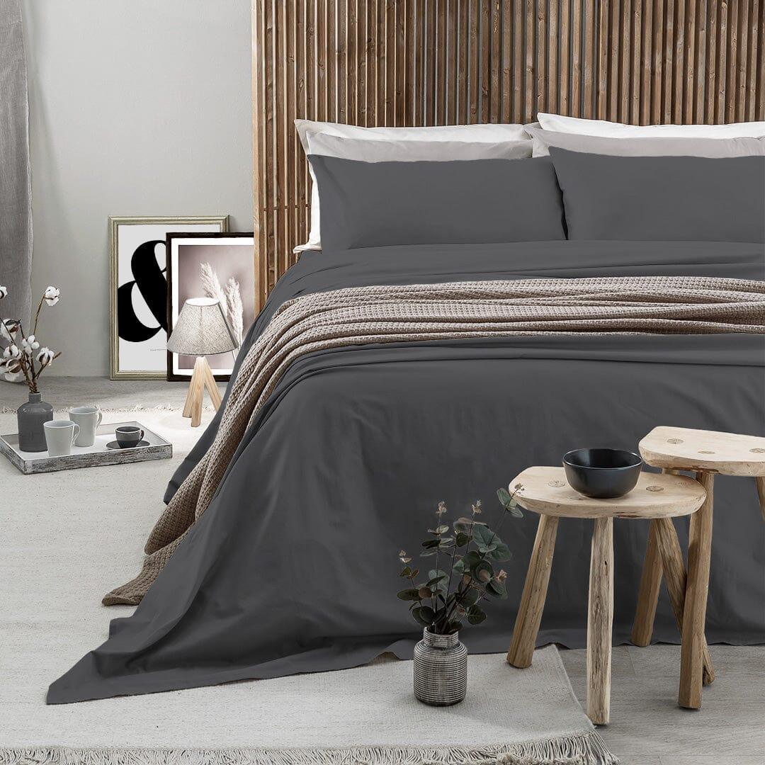 Completo Letto Matrimoniale in Cotone - Tinta Unita Grigio Scuro - Image 3