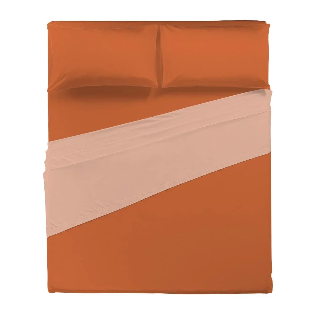 Completo Letto Matrimoniale in Cotone - Tinta Unita Rust - Image 2