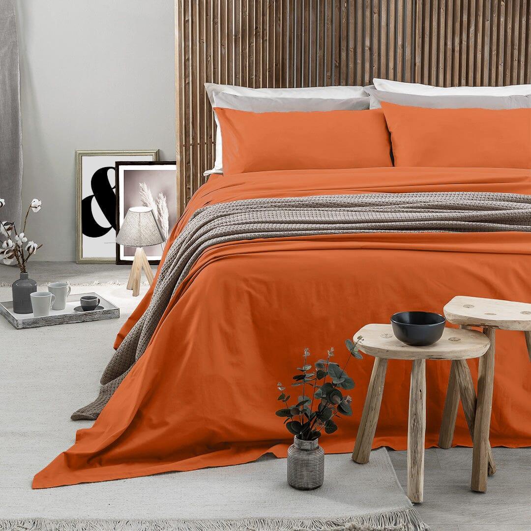 Completo Letto Matrimoniale in Cotone - Tinta Unita Rust - Image 3