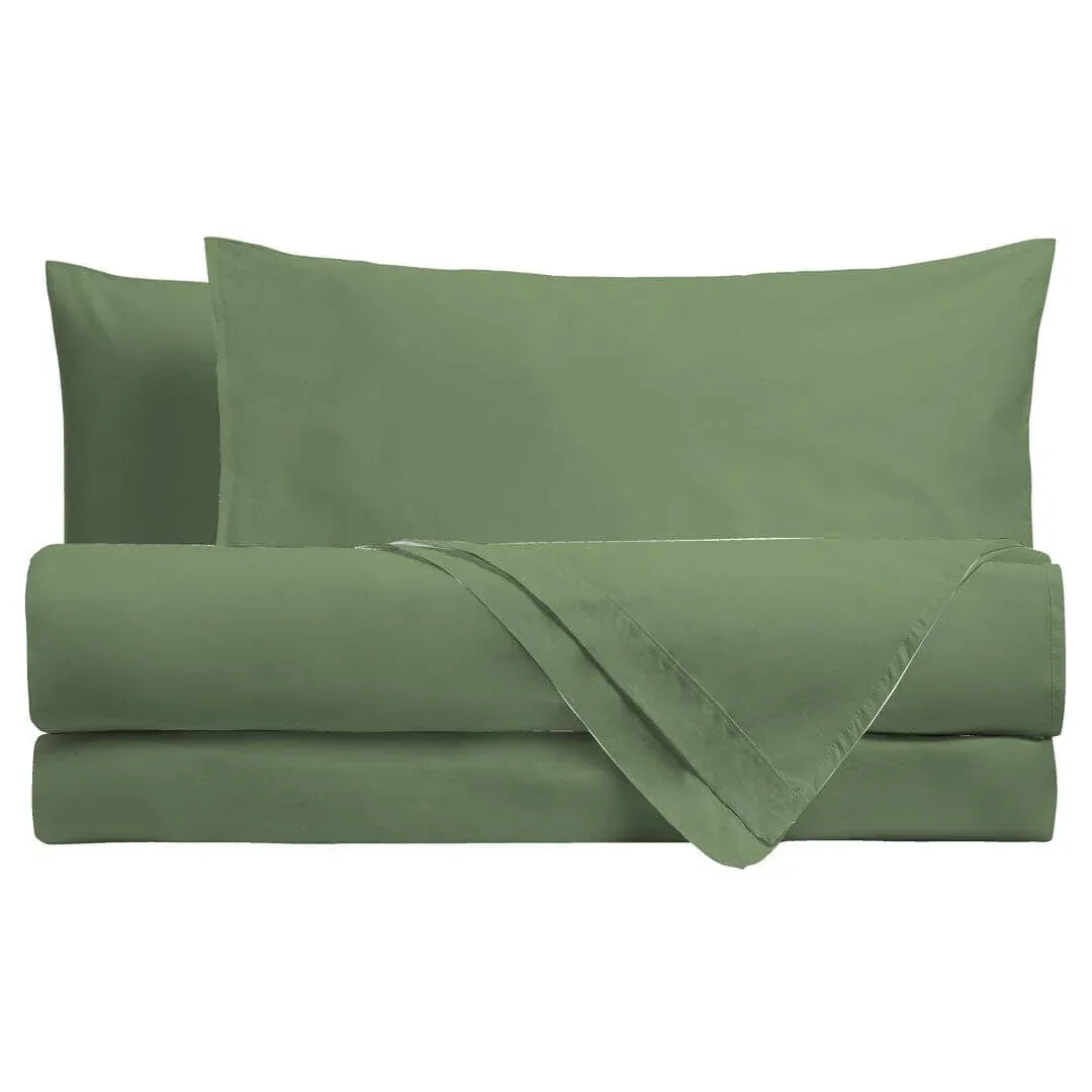 Completo Letto Matrimoniale in Cotone - Tinta Unita Verde