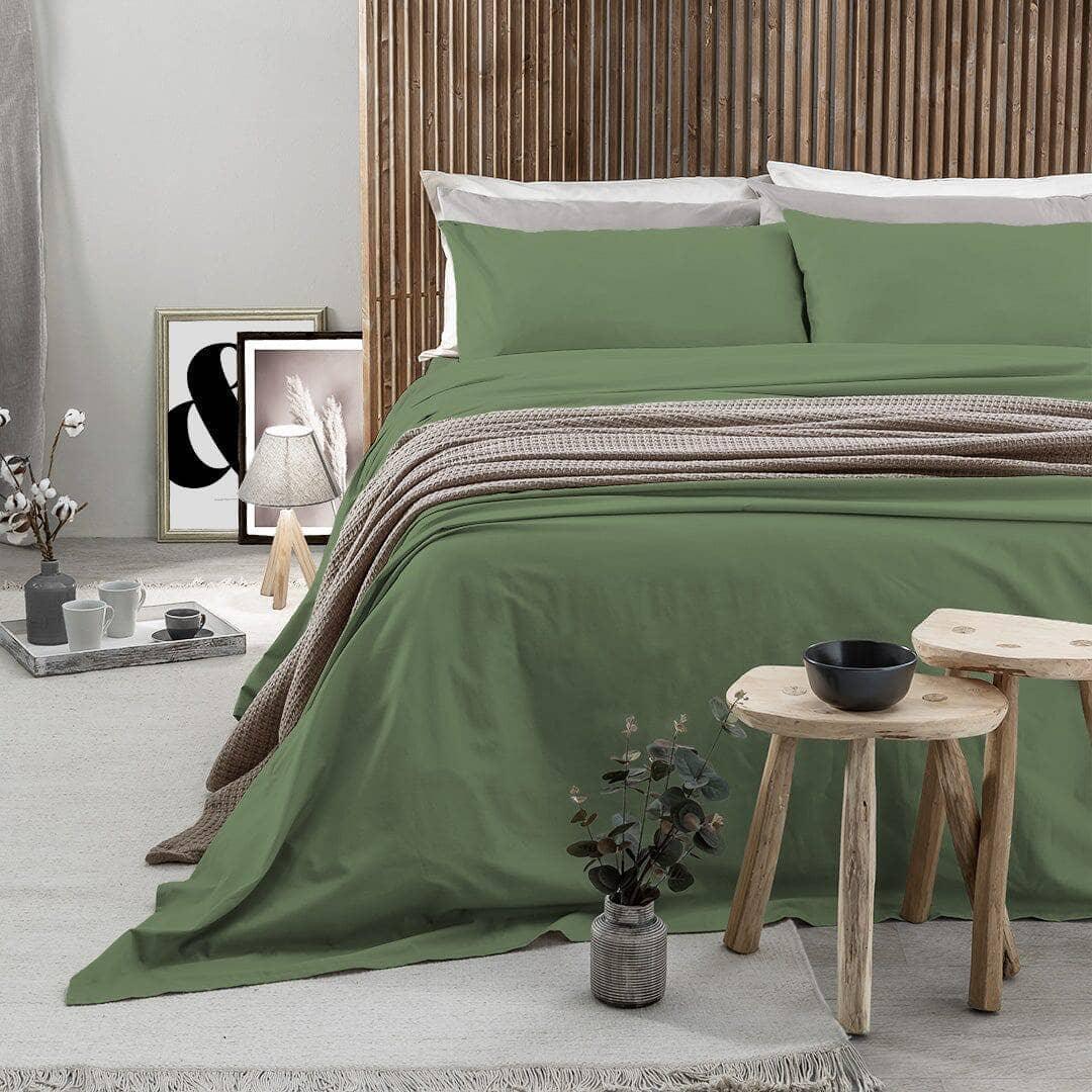 Completo Letto Matrimoniale in Cotone - Tinta Unita Verde - Image 3