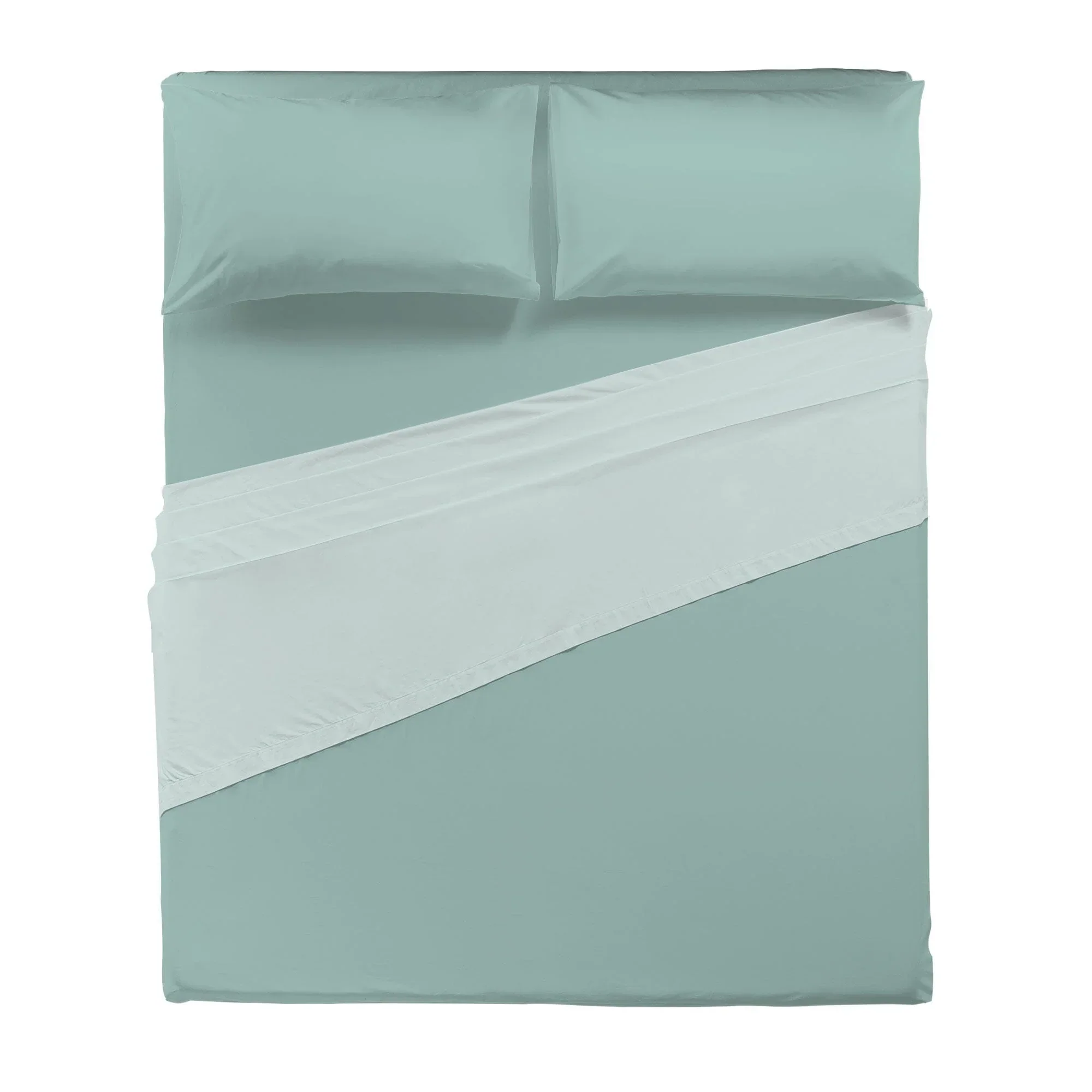 Completo Letto Matrimoniale in Cotone - Tinta Unita Verde Chiaro - Image 2
