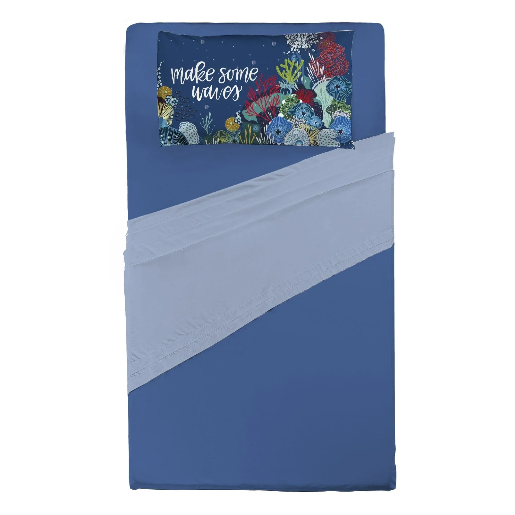 Completo Letto Piazza e Mezza in Cotone con Stampa Digitale - Fantasia Mermaidwaves Blu - Image 2