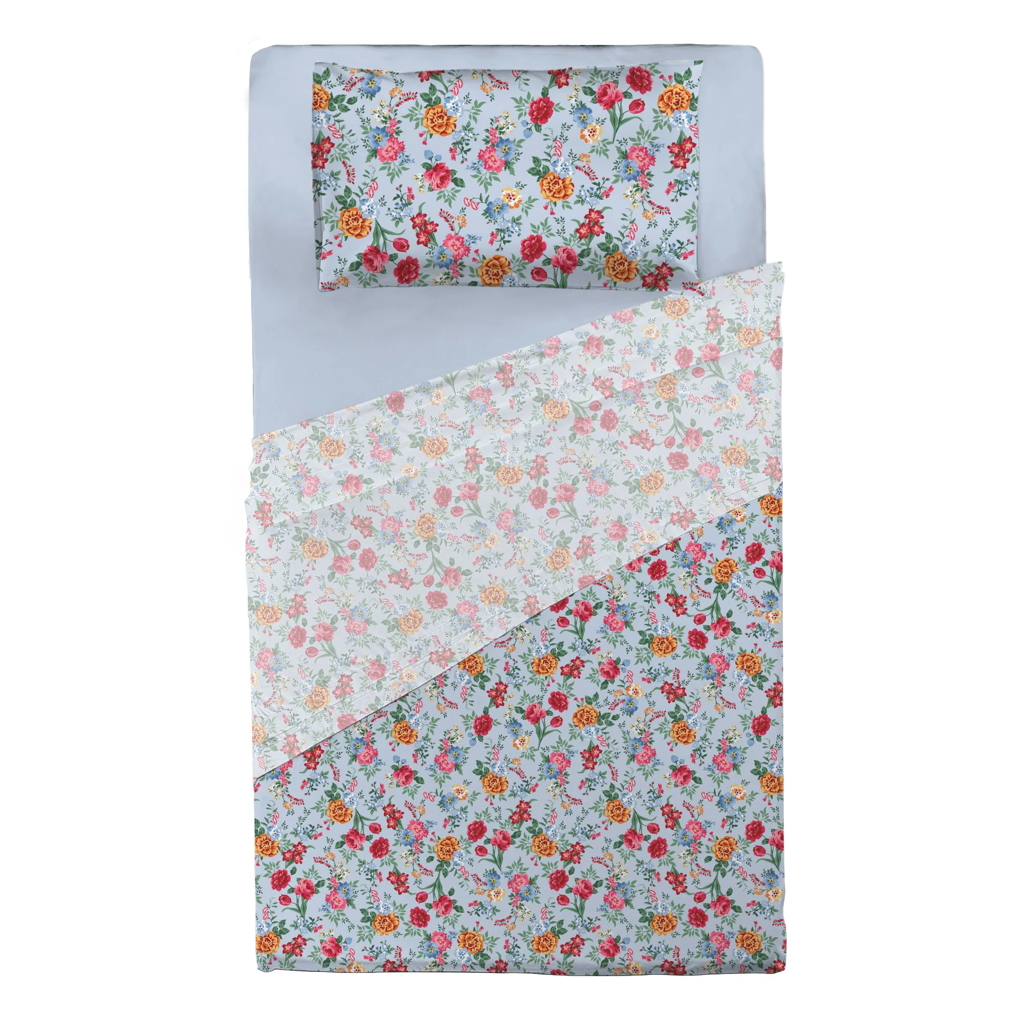 Completo Letto Piazza e Mezza in Cotone con Stampa - Fantasia Secret Garden Debby Light Blue - Image 2