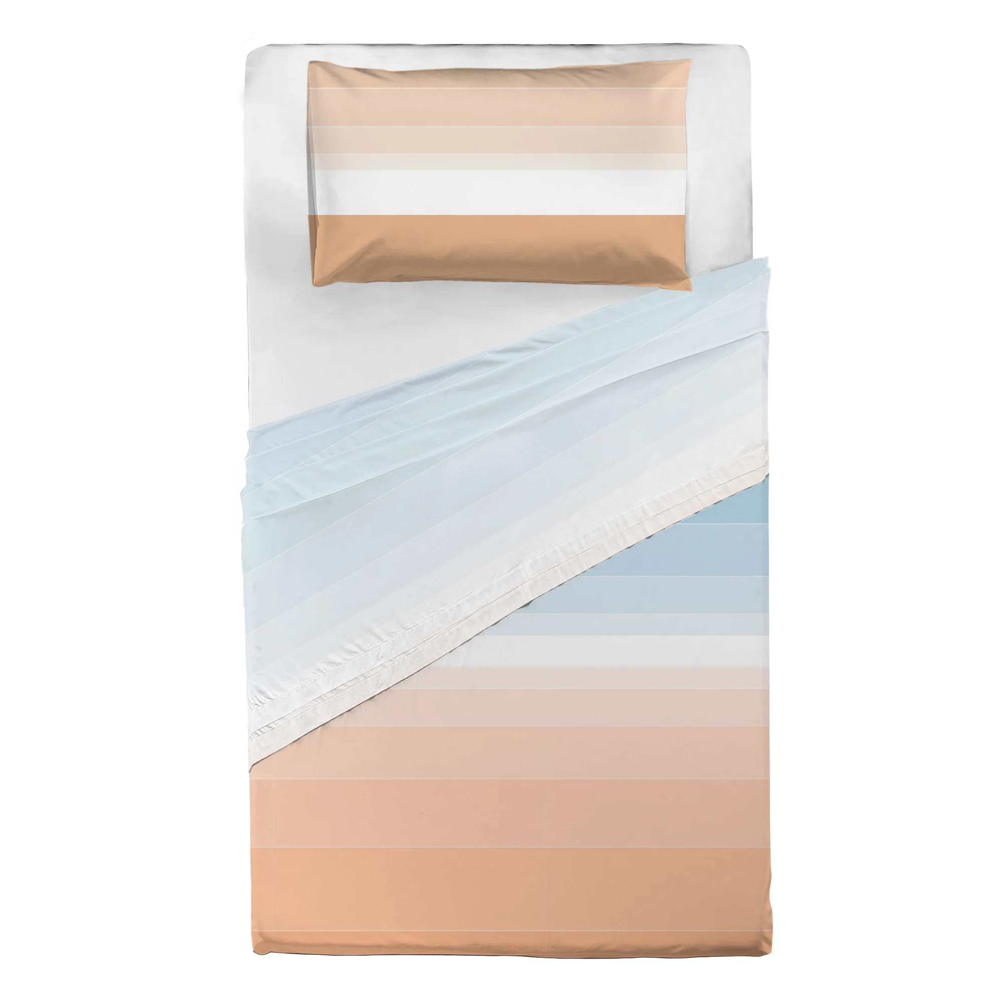 Completo Letto Piazza e Mezza in Cotone con Stampa - Fantasia Shades Light Blue Peach - Image 2