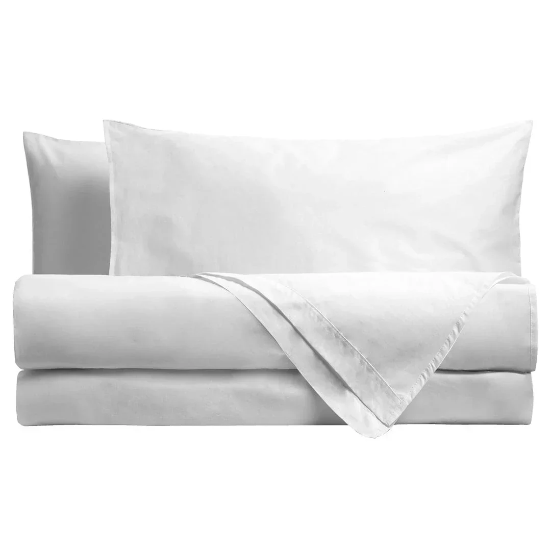 Completo Letto Piazza e Mezza in Cotone - Tinta Unita Bianco