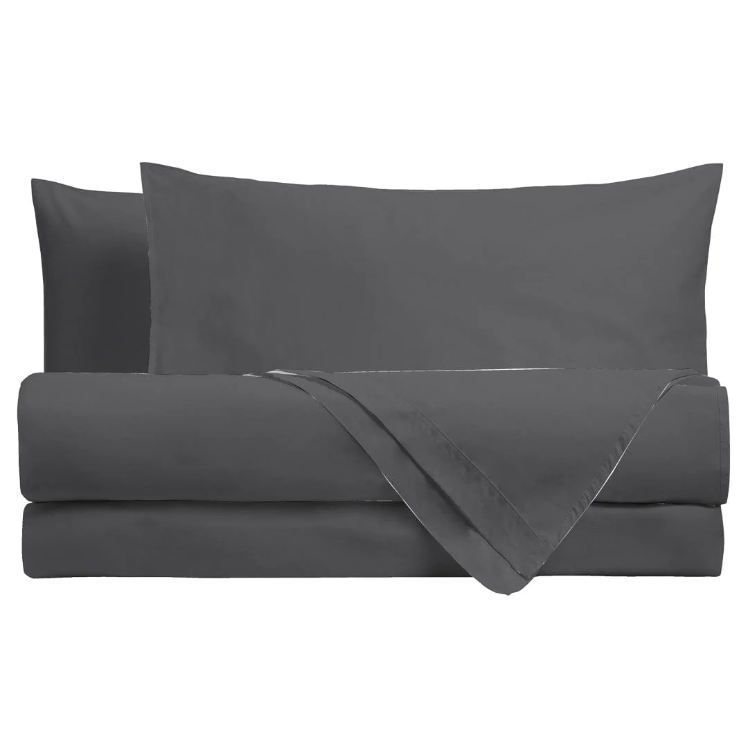 Completo Letto Piazza e Mezza in Cotone - Tinta Unita Grigio Scuro