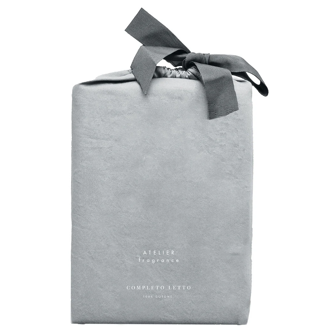 Completo Letto Singolo in Cotone Atelier Fragrance Tinta Unita Silver Sky - Image 4