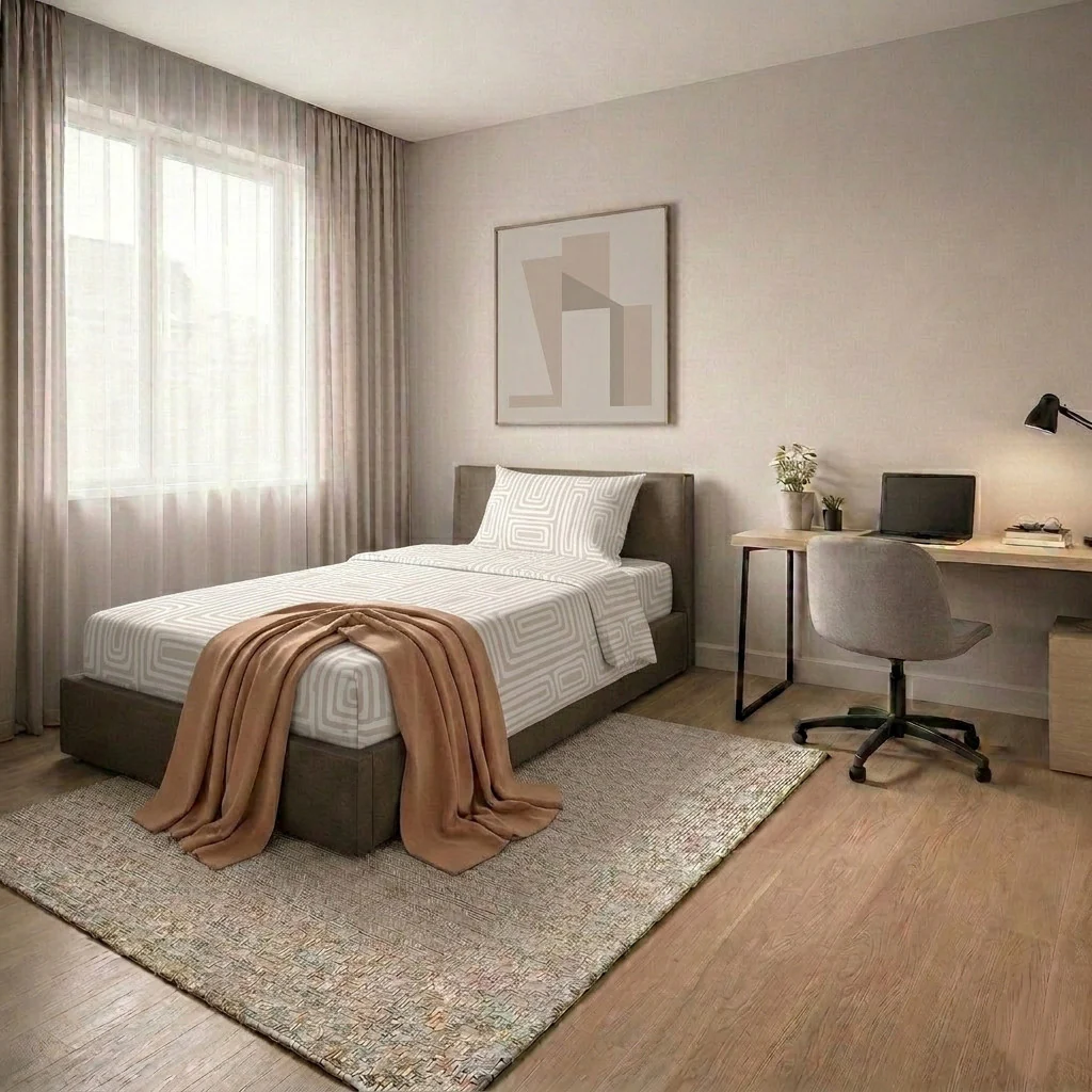 Completo Letto Singolo in Cotone con Stampa Danjel Beige