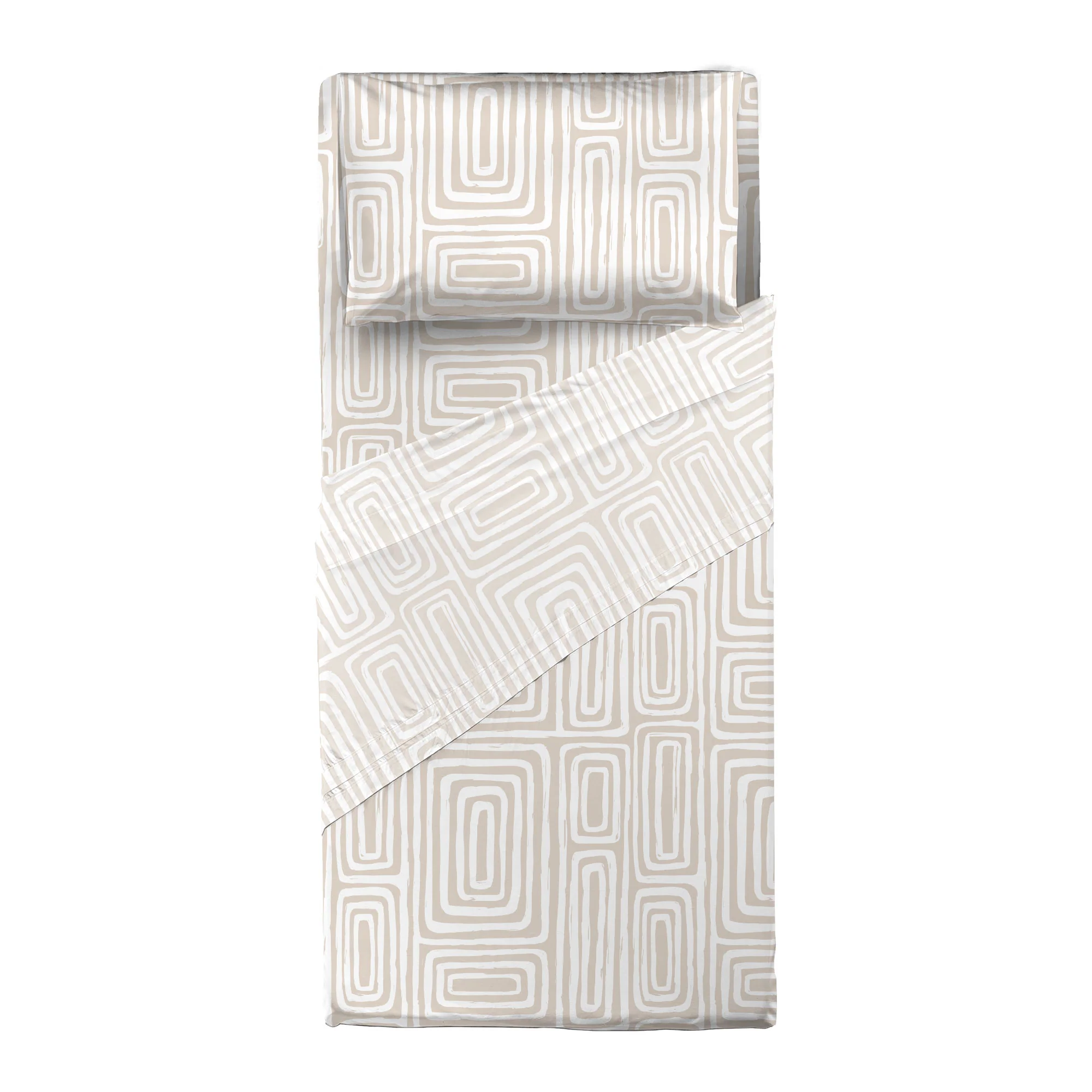 Completo Letto Singolo in Cotone con Stampa Danjel Beige - Image 3